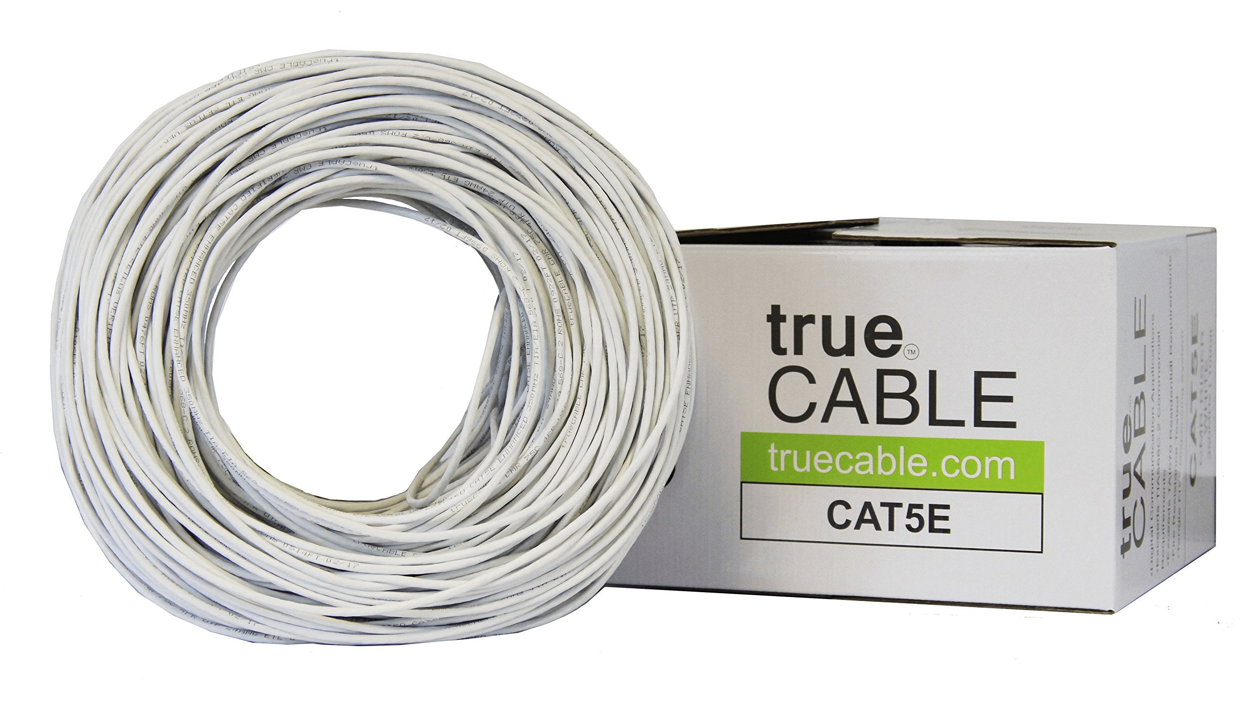 Truecable Cat5E Riser (Cmr), 1000Ft, White, 24Awg 4 Pair Solid Bare Copper, 350Mhz, Poe++ (4Ppoe), Etl Listed, Unshielded Twisted Pair (Utp), Bulk Ethernet Cable
