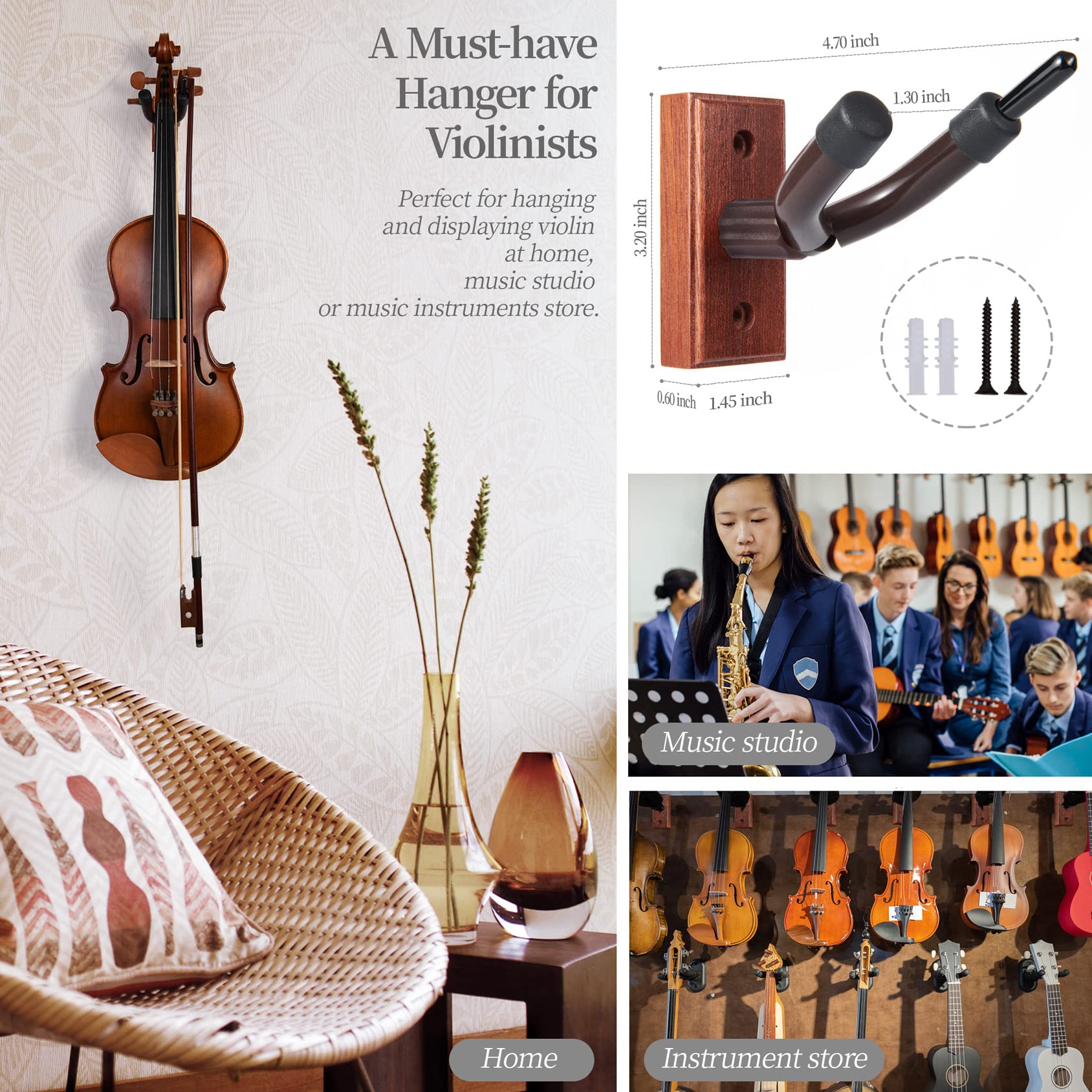 Violin Wall Mount,Violin Hanger   Mahogany Wood Violin Viola Hanger