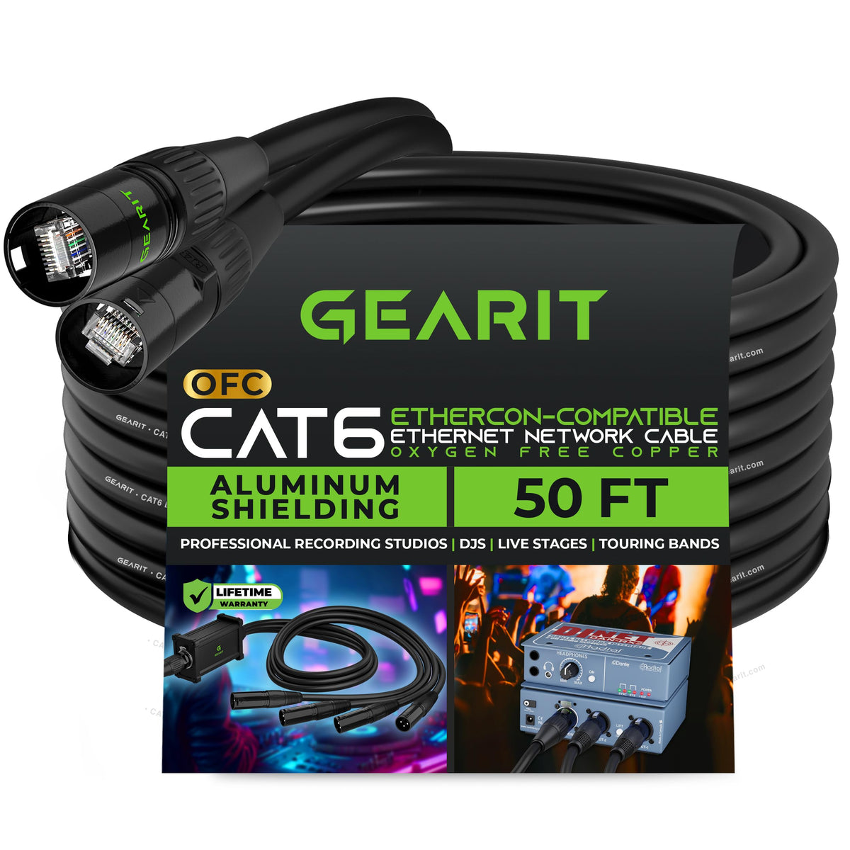 Gearit Cat6 Ethernet Cable, Ethercon Compatible (50 Feet) Rj45 Connectors For Pro Audio, Aluminum Shielded, Oxygen Free Copper  