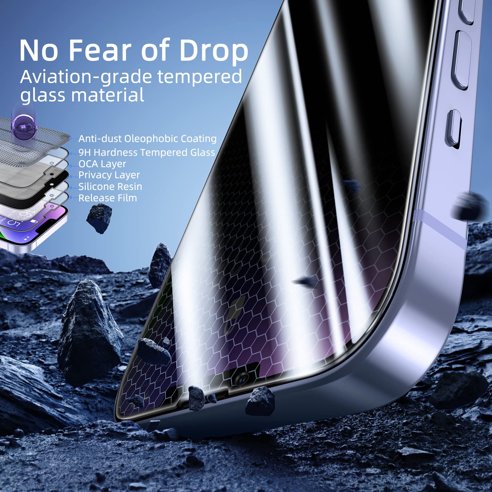 Ruwa Privacy Screen Protector For Iphone 13/13 Pro/14/16E [3-Pack][6.1 Inch] Display Tempered Glass Film With Easy Installation