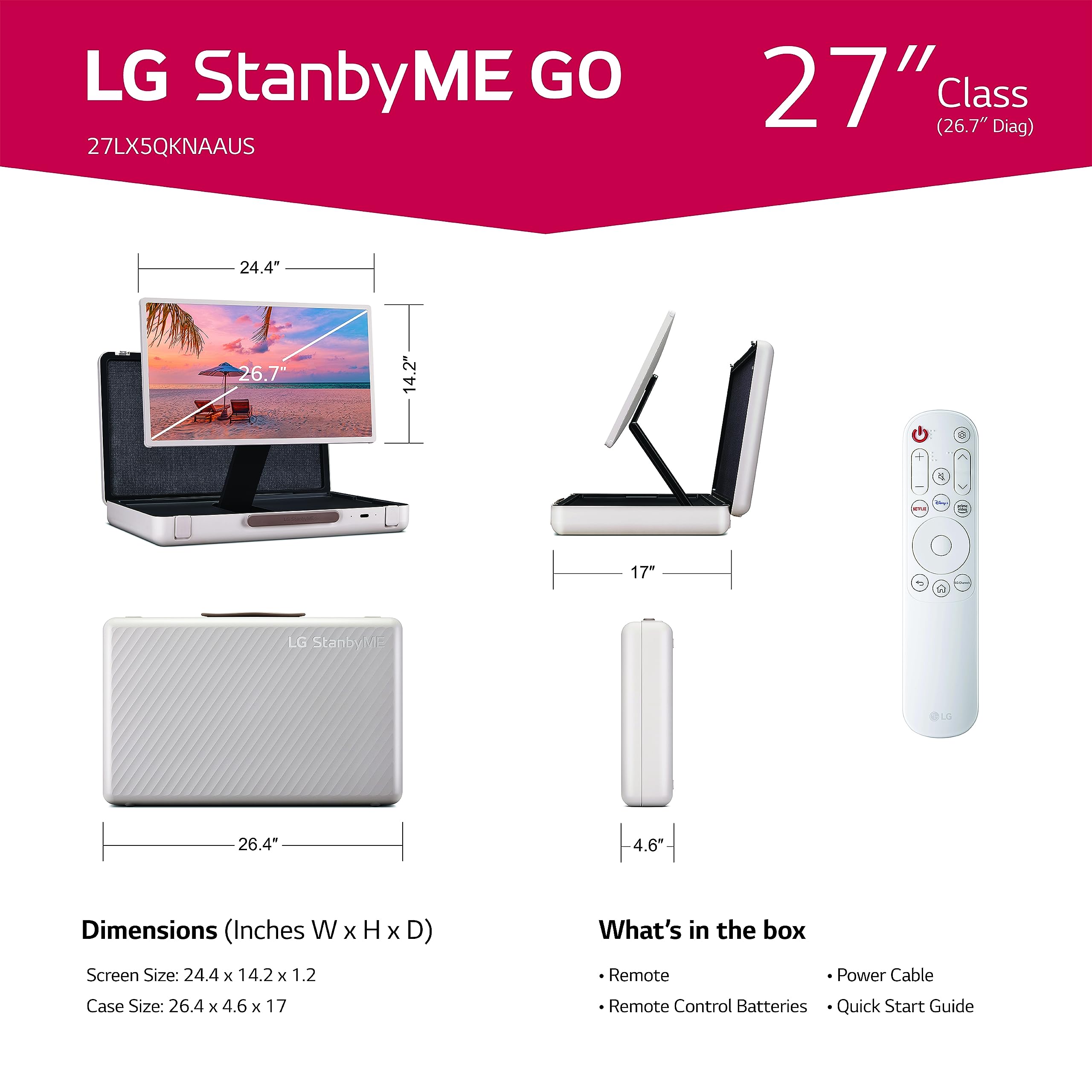 Lg 27 Inch Stanbyme Go Portable Smart 1080P Touch Screen (27Lx5Qkna, 2023 Model), Calming Beige
