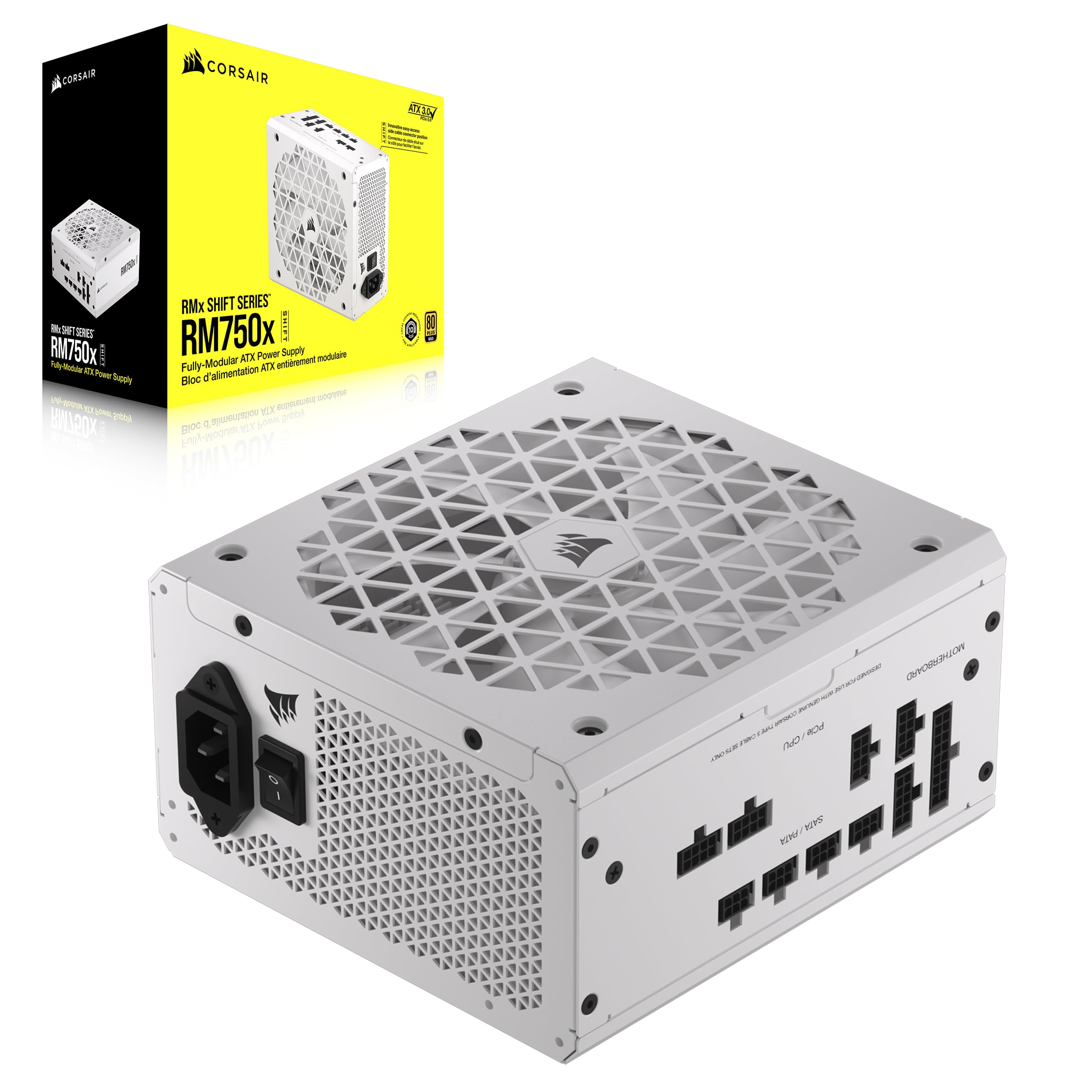 CORSAIR RM750x Shift Fully Modular ATX Power Supply - 80 Plus Gold - ATX 3.0 - PCIe 5.0 - Zero RPM - Modular Side Interface - Wh