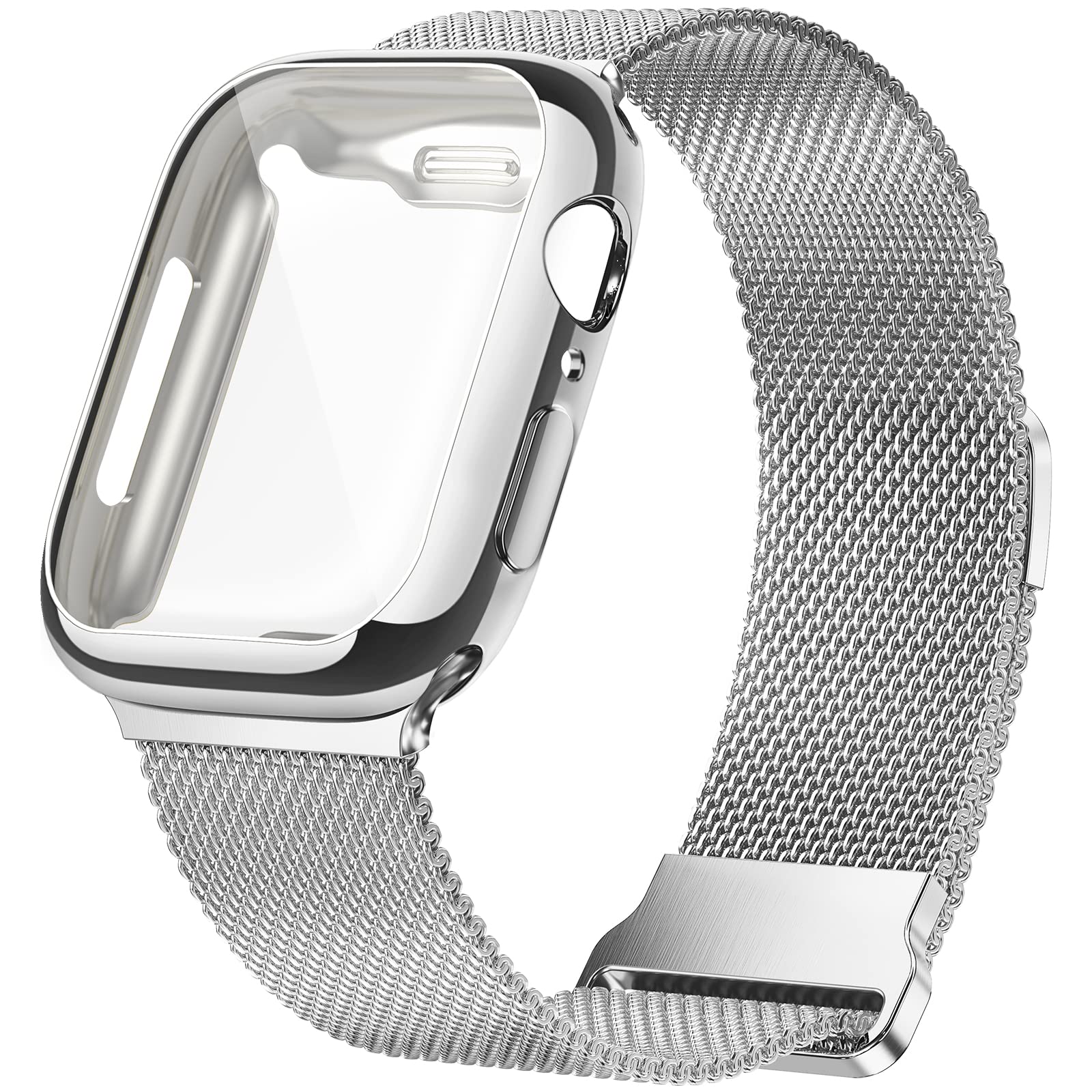 Geoumy Metal Magnetic Bands Compatible For Apple Watch Band 45Mm With Case, Stainless Steel Milanese Mesh Loop Replacement Strap