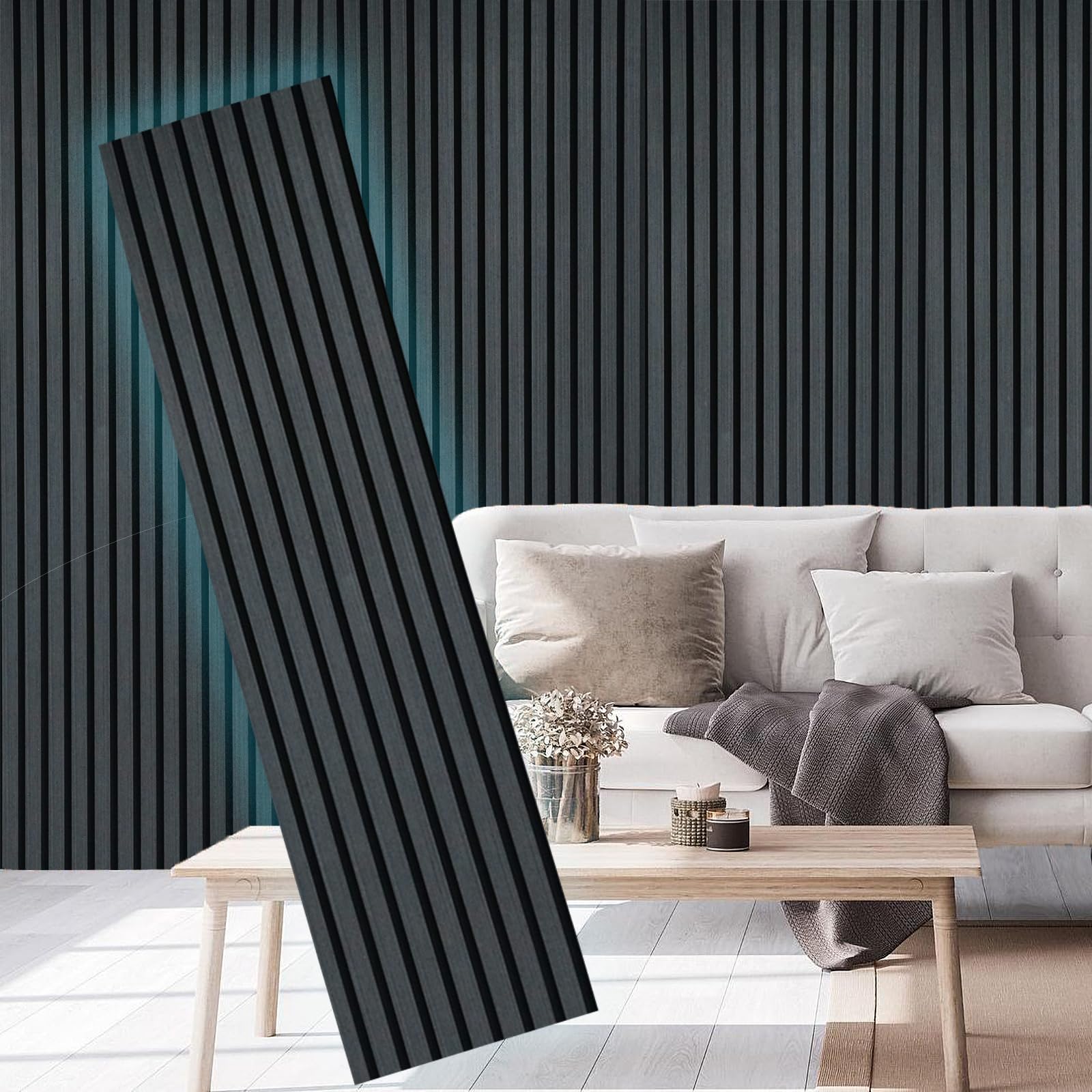 E Hao 2 Piece Wood Slat Acoustic Panels For Stylish Decor And Noise Reduction, 3D Textured Panel For Ceiling And Wall   Black Oa