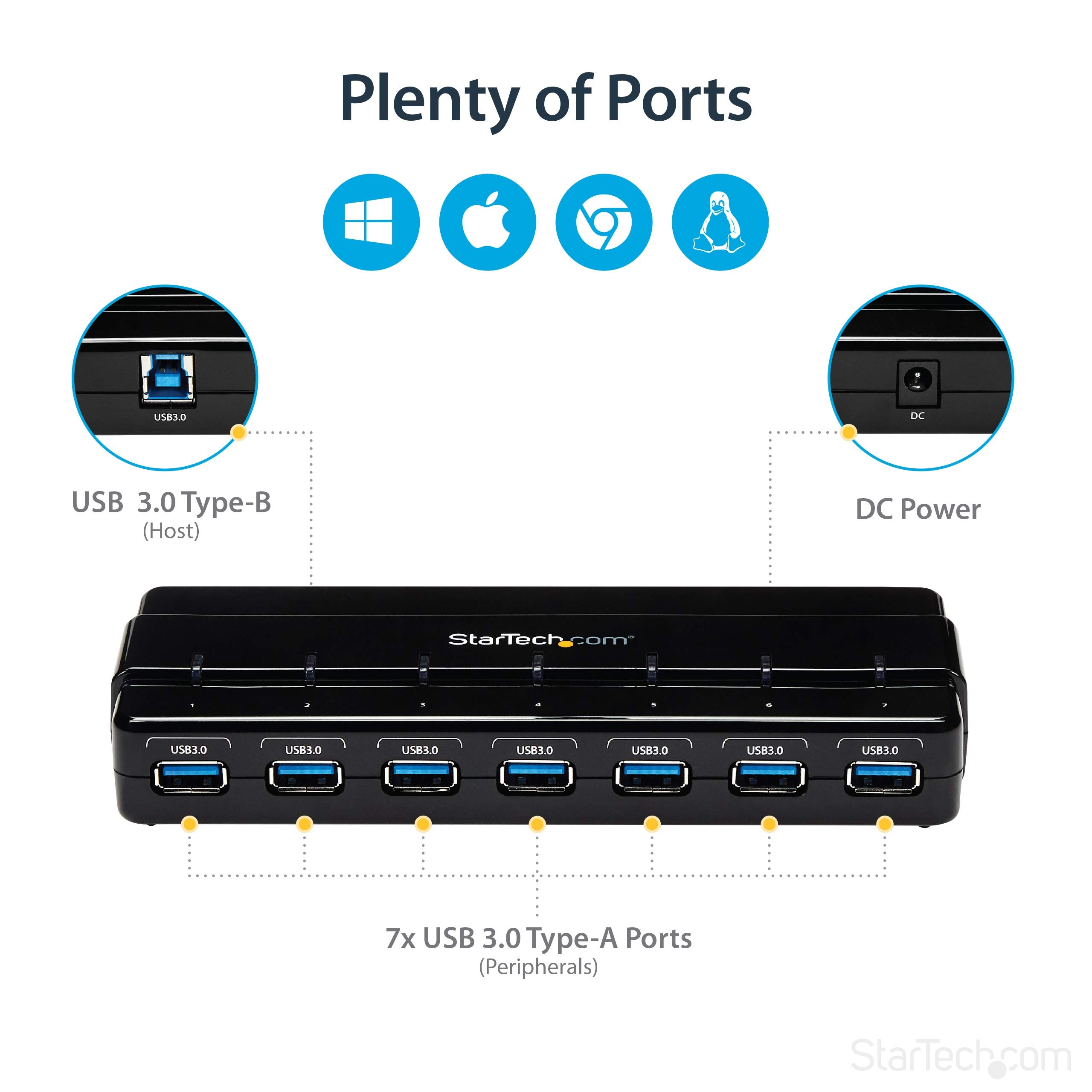 Startech.Com 7 Port Usb 3.0 Hub - Up To 5 Gbps - 7 X Usb - Universal Multi Port Usb Extender For Your Desktop - Usb Powered (St7
