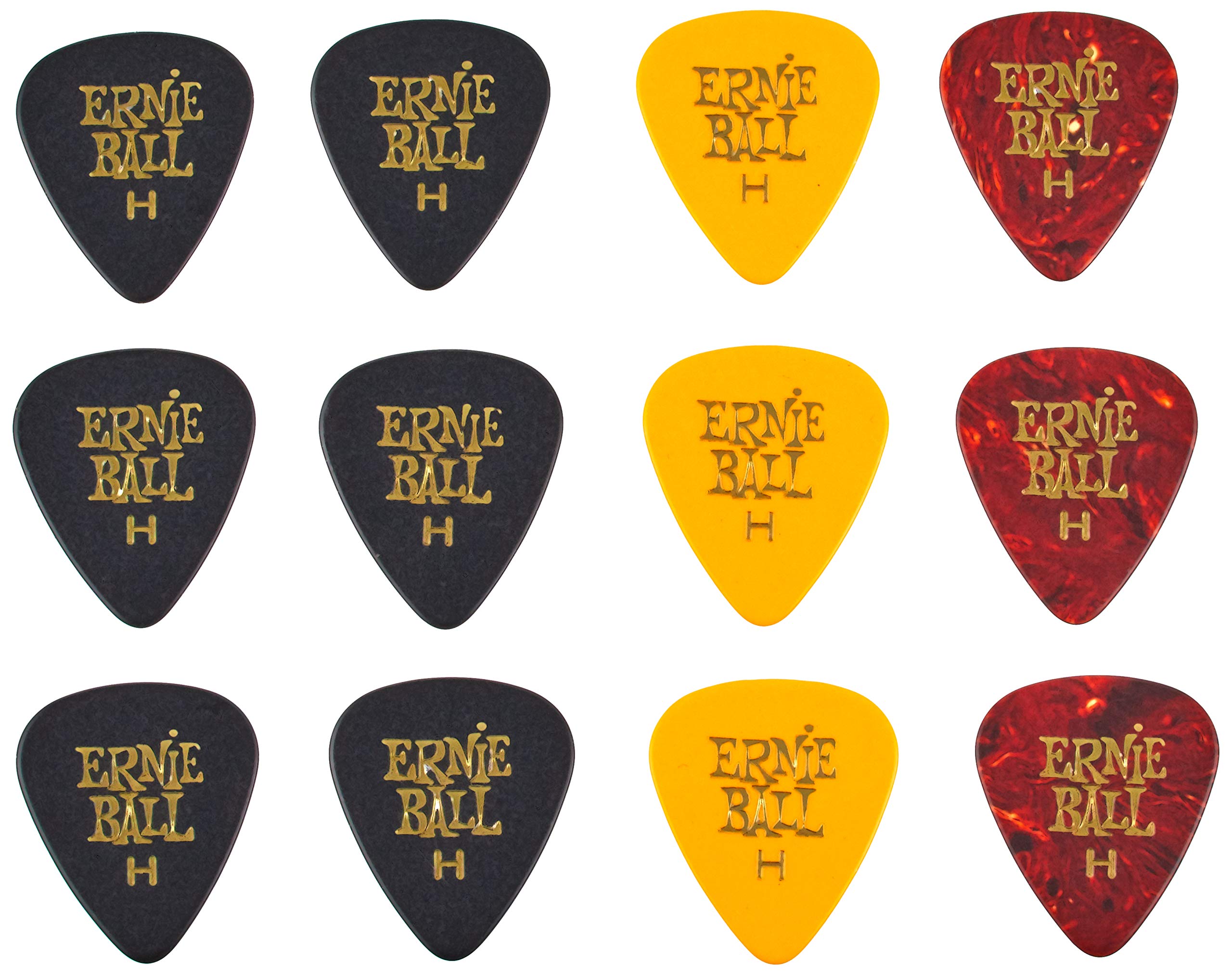 Ernie Ball Guitar Picks, Heavy, Assorted Colors, 12 Pack (P09180)