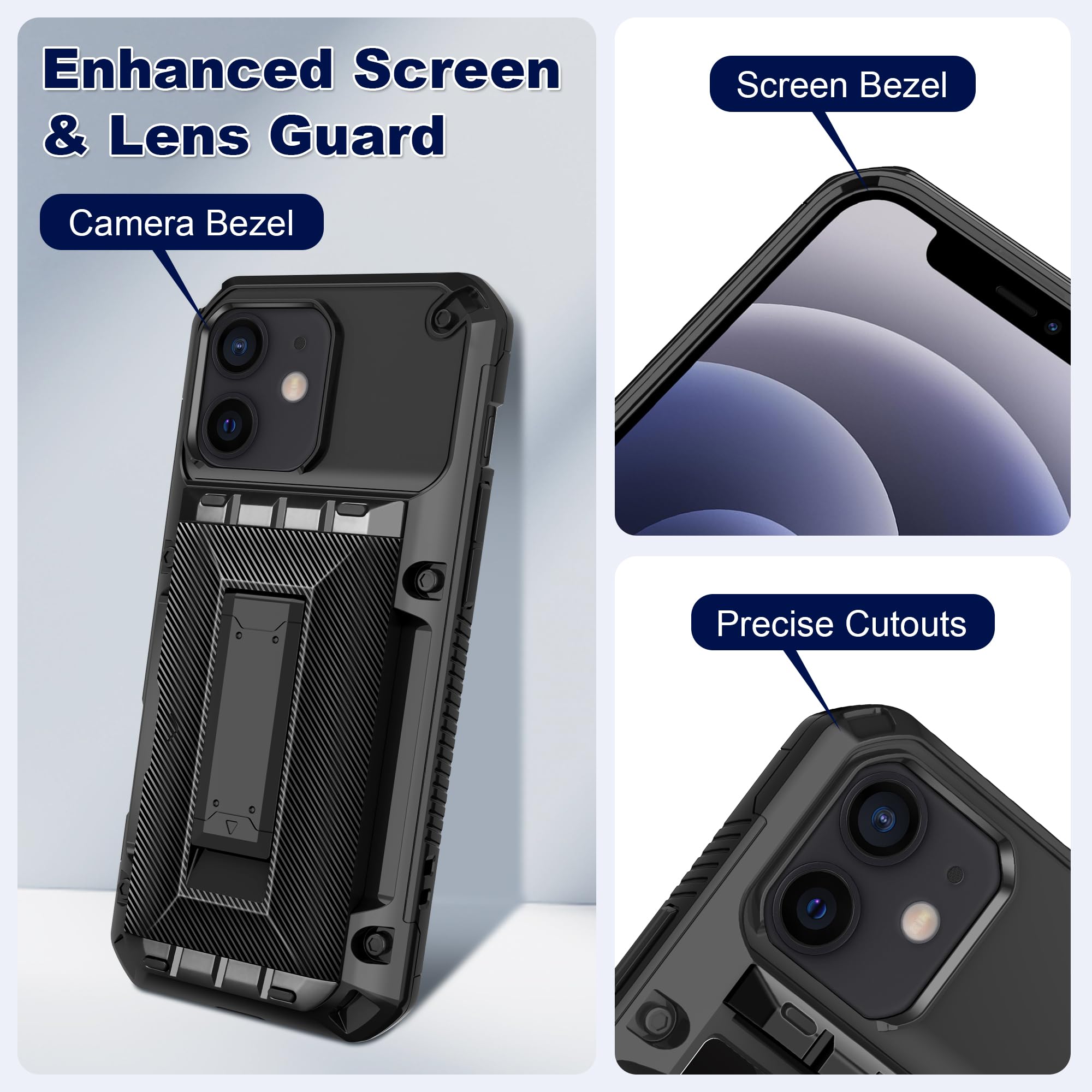 Samonpow For Iphone 12/12 Pro Case Wallet With Card Holder [4 Cards] & Stand & Military-Grade Protection Heavy Duty Shockproof H