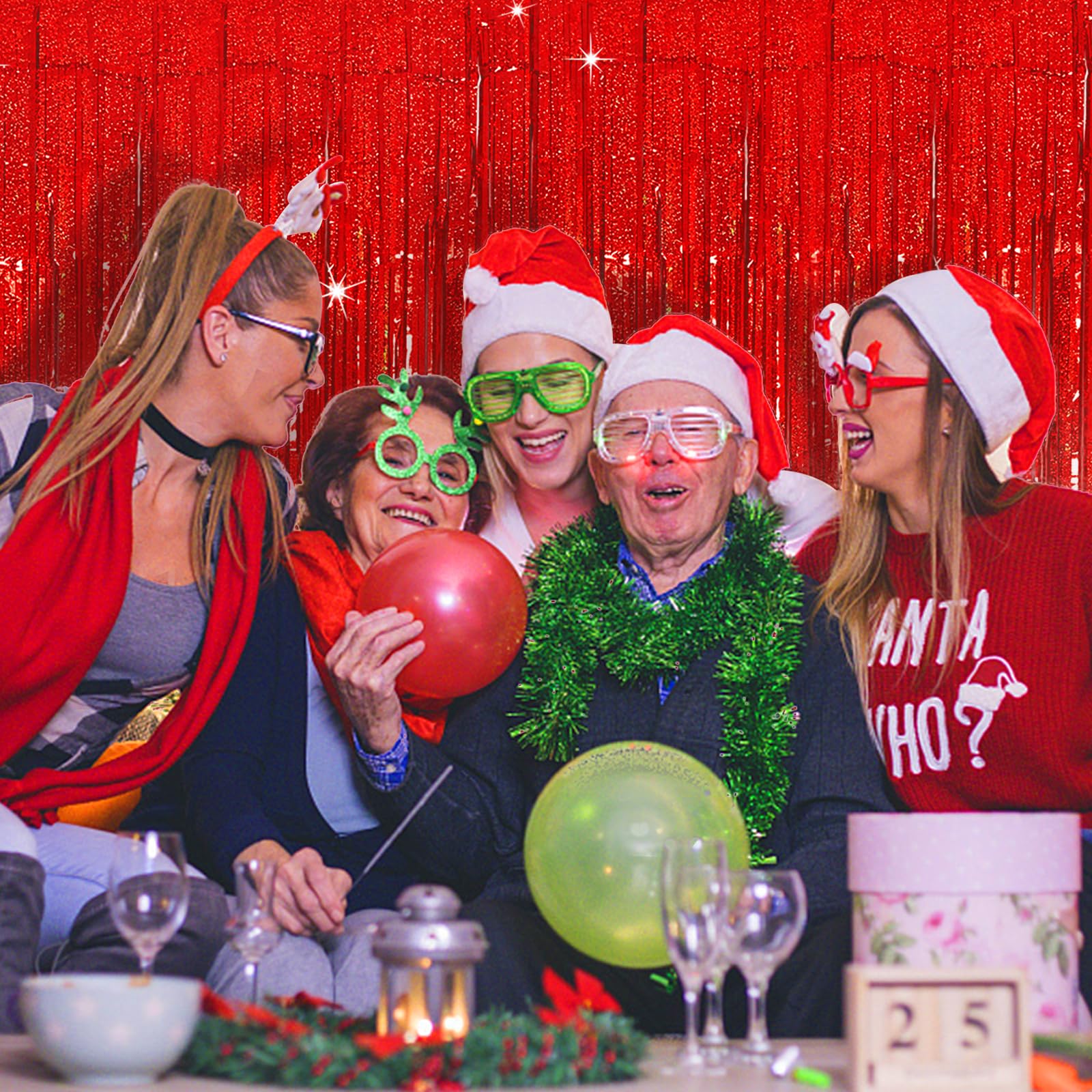 Tinsel Curtain Party Backdrop Red Birthday Party Decorations 5 Packs Glitter Foil Fringe Curtain Party Decor Streamers Photo Boo