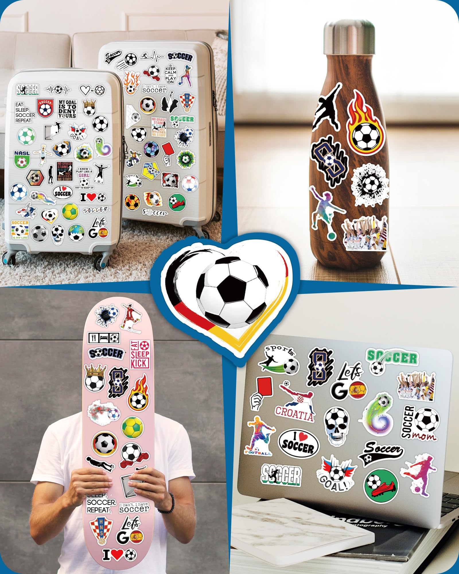 Pcnearty 300 Pcs Soccer Stickers For Kids, Water Bottle Stickers, Cute Vinyl Waterproof Hydroflask Phone Skateboard Laptop Stick