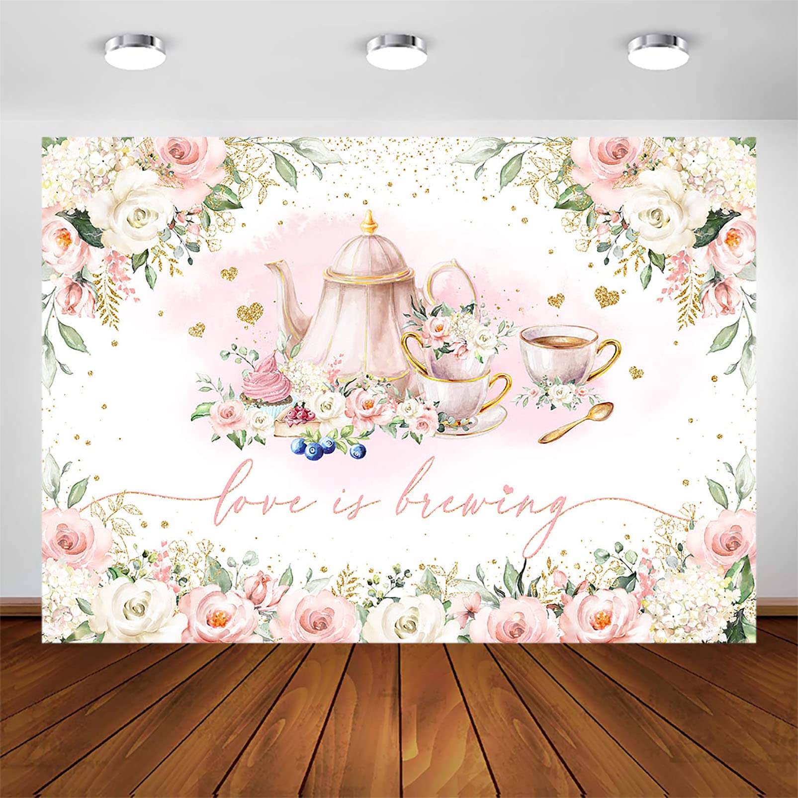 Avezano Love Is Brewing Backdrop Wedding Bridal Shower Party Decorations Valentine'S Tea Party Theme Photo Background Cake Table