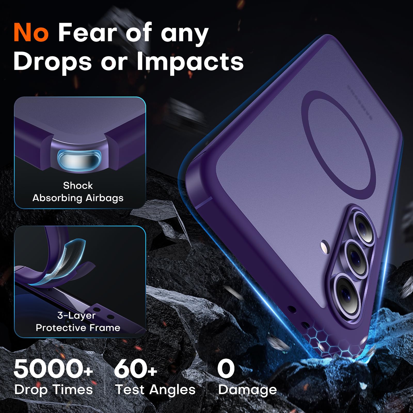 Tocol Magnetic For Samsung Galaxy S24 Fe Case, [15Ft Military Grade Protection] [Compatible For Mag Safe] Translucent Matte Hard