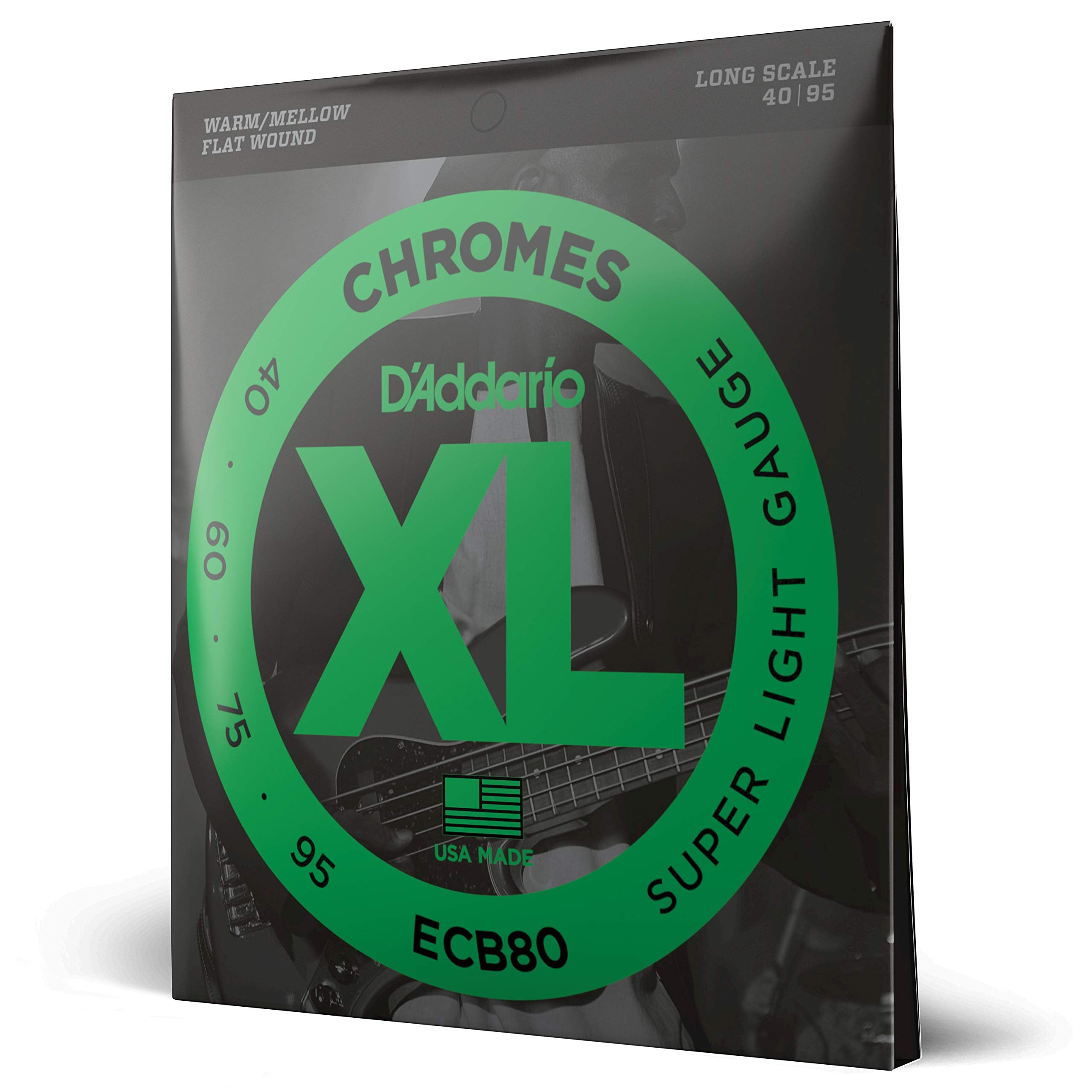 D'Addario Xl Chromes Flat Wound Bass Guitar Strings   Ecb80   Long Scale   Super Light, 40 95