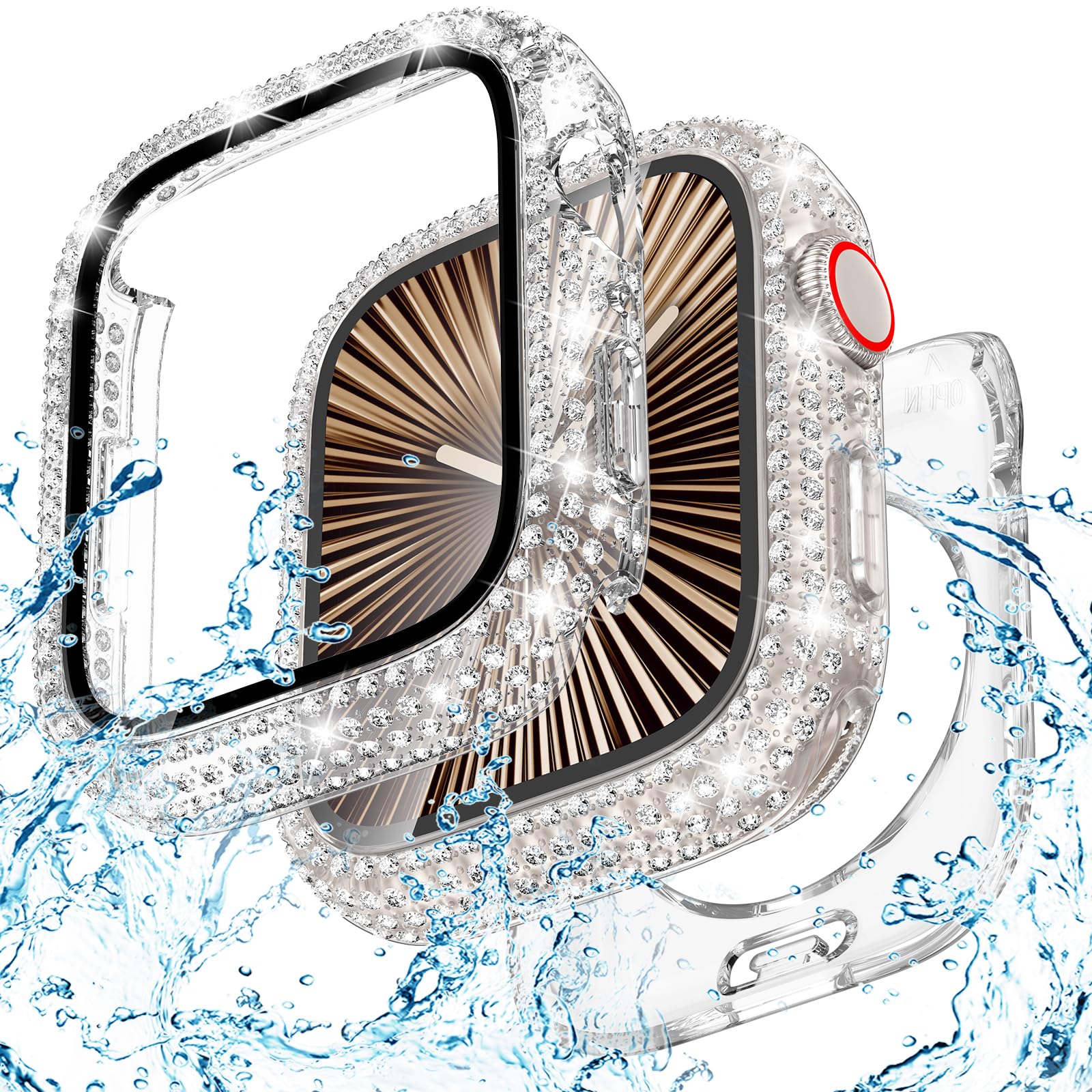 Goton Series 11 42mm Waterproof Bling Case for Apple Watch Series 11 & 10 Screen Protector 42 mm, Sparkling PC Front Bumper & Ho