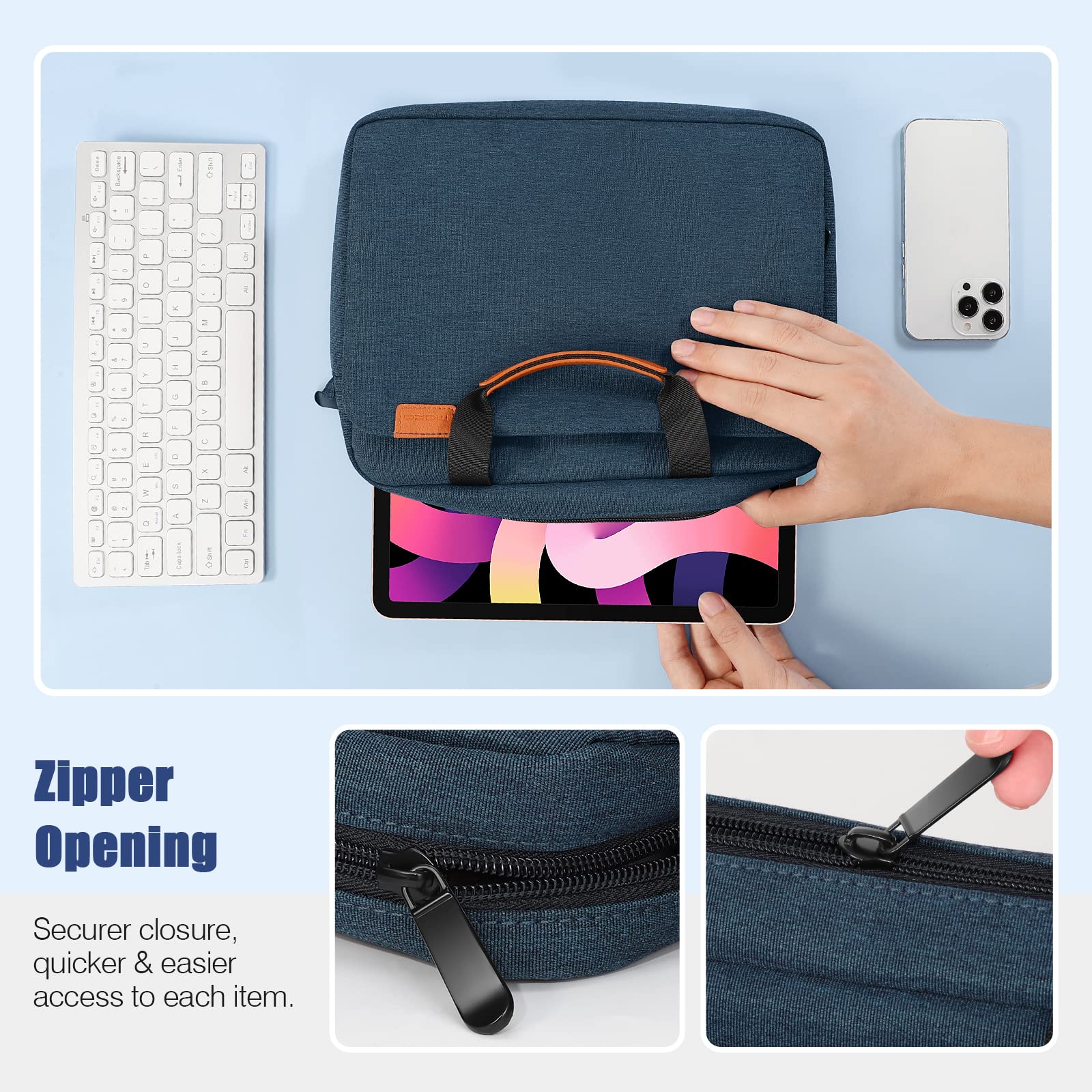 MoKo 9 11 Inch Tablet Sleeve Case, Protective Handle Shoulder Bag Fits iPad Air 5/4th 10.9, iPad 10th Gen. 10.9, iPad Pro 11, iPad 9/8/7th 10.2, Tab S8/S9 11', Surface Go 2/3 10.5, Indigo