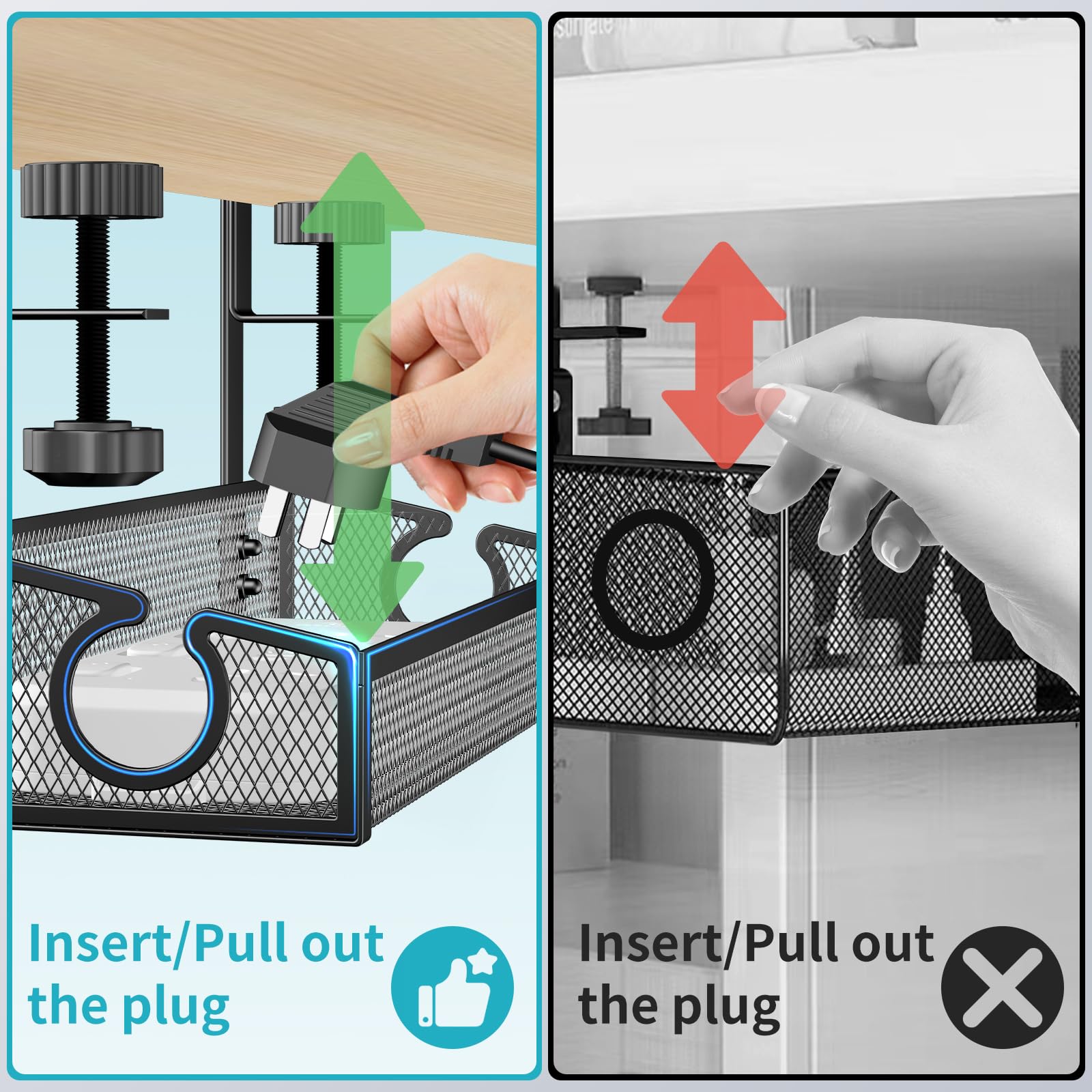 Under Desk Cable Management Tray Black, No Drill Desk Cable Management Organizer With Clamp For Desk Wire Management, Desk Pc Co