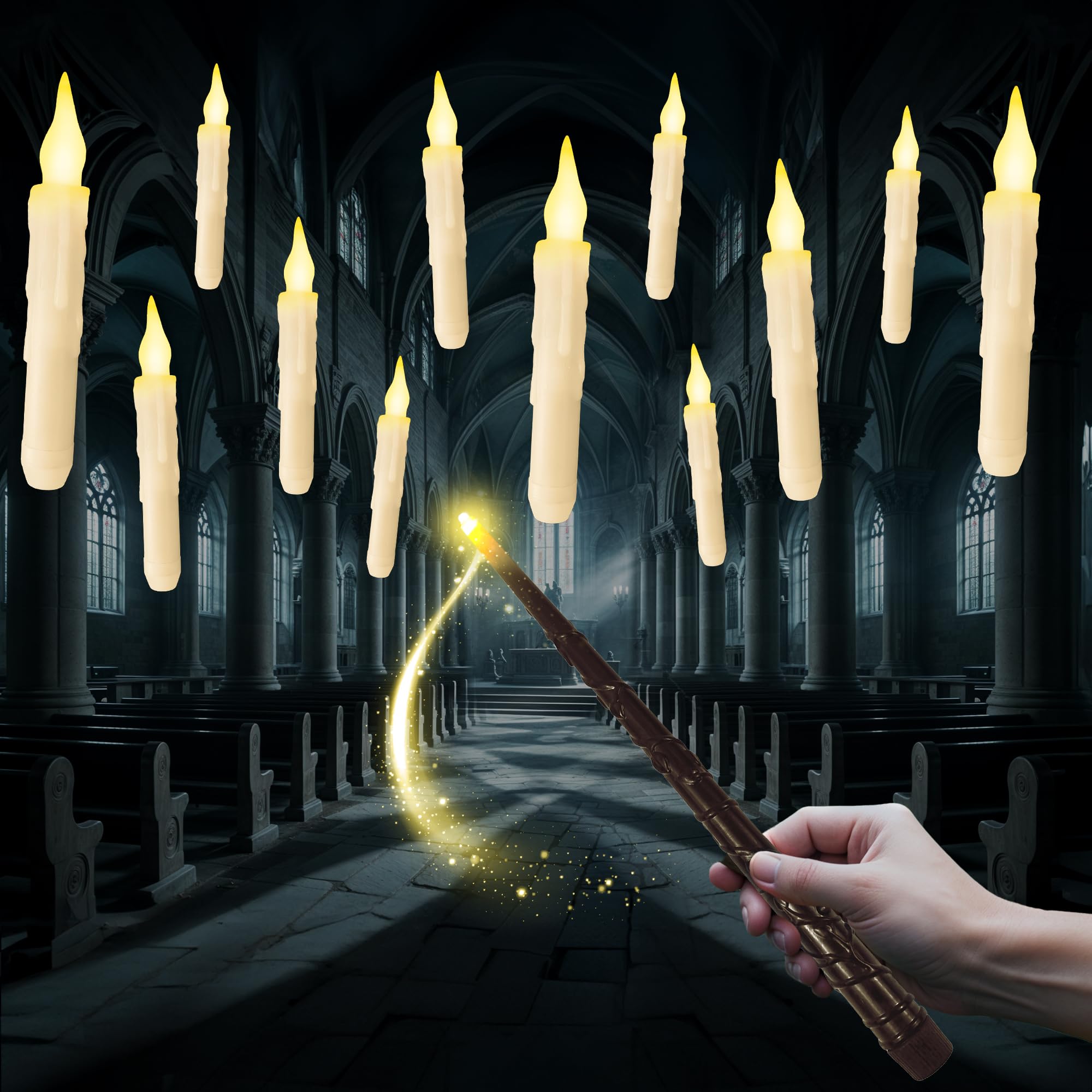 Katchon, Halloween Floating Candles With Wand Remote   12 Pcs, Magic Flickering Warm Light Flameless Floating Led Candle | Hallo
