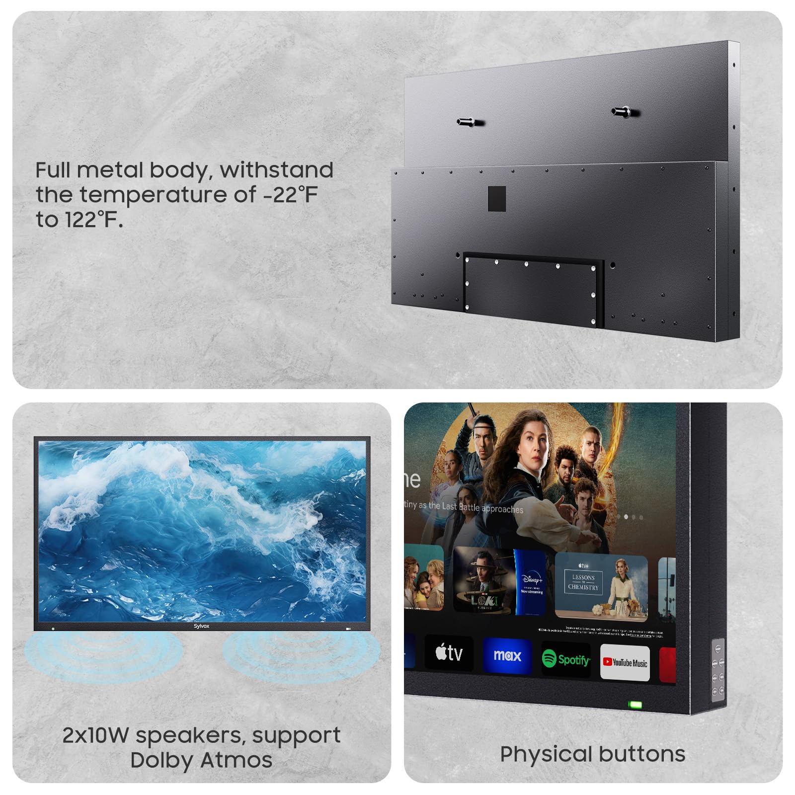 Sylvox 43 Inch Outdoor Tv, Smart Tv Compatible With Google Waterproof 4K Led Outdoor Television With Dual Speakers, Support Blue