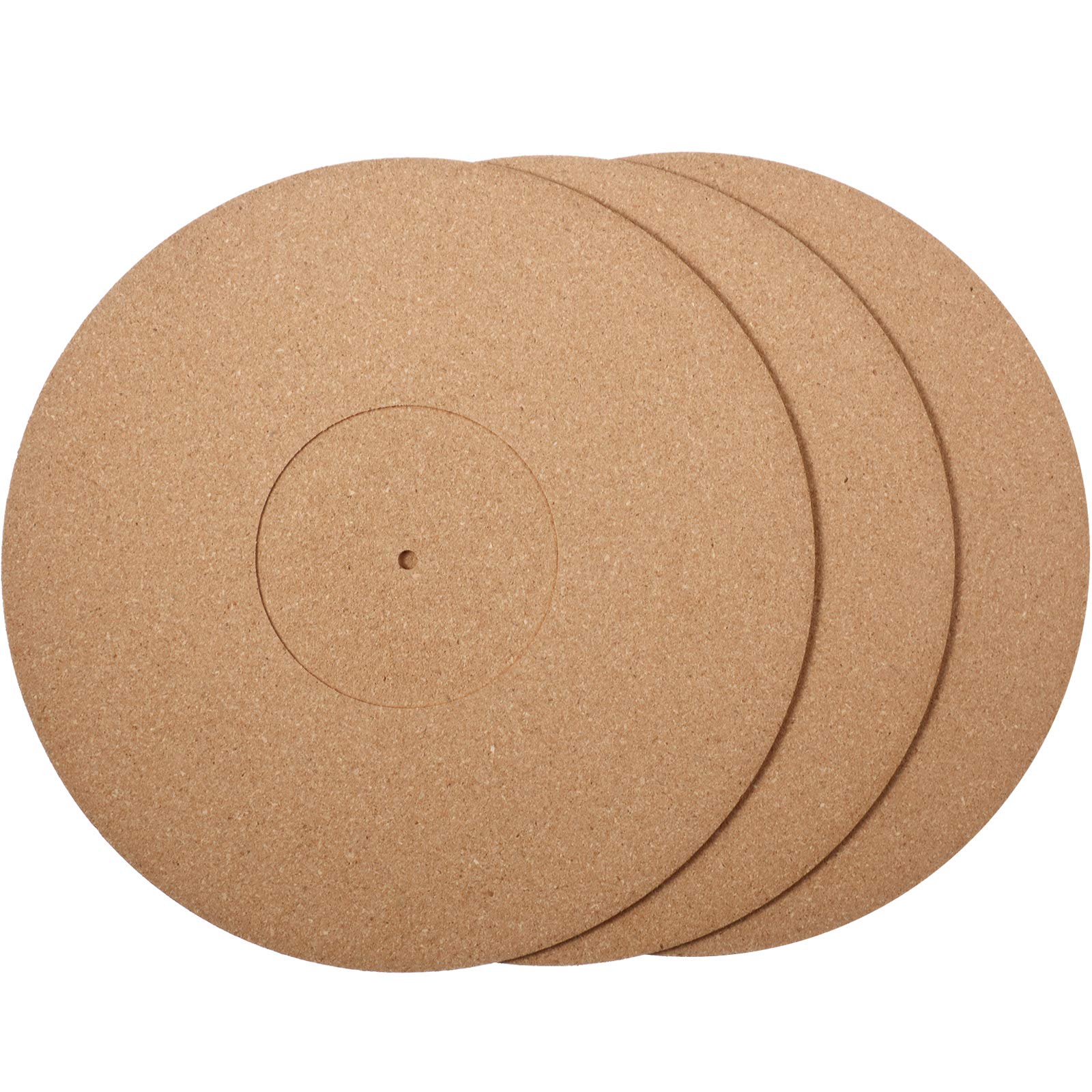 3 Pieces Cork Turntable Mats in 12 Inch x 3 mm Recessed Turntable Platter Cork Record Mats with High Fidelity for Vinyl LP Recor