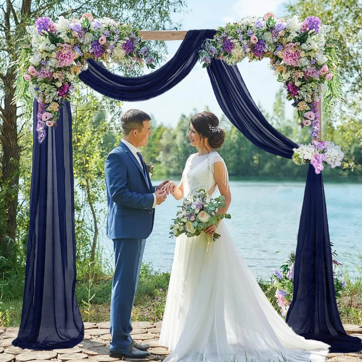 Fuhsy Wedding Arch Draping Fabric Navy Blue Arch Drapes 20Ft 1 Panel Sheer Wedding Arch Backdrop Curtains For Parties Outdoor Ch