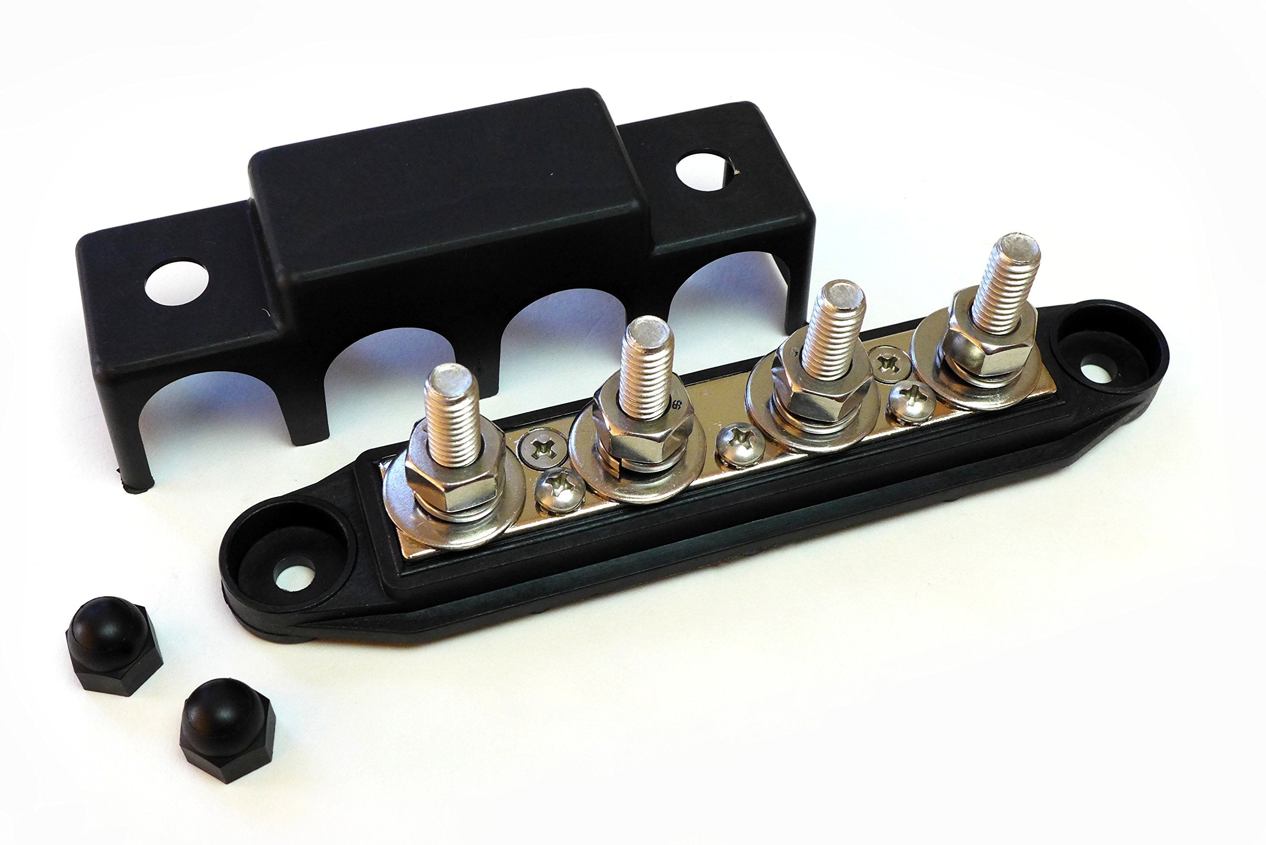 Bay Marine Supply Busbar   Made In Usa   4 Post 250 Amp Stainless Steel Distribution Block   5/16'' Black  Complimentary Conduct