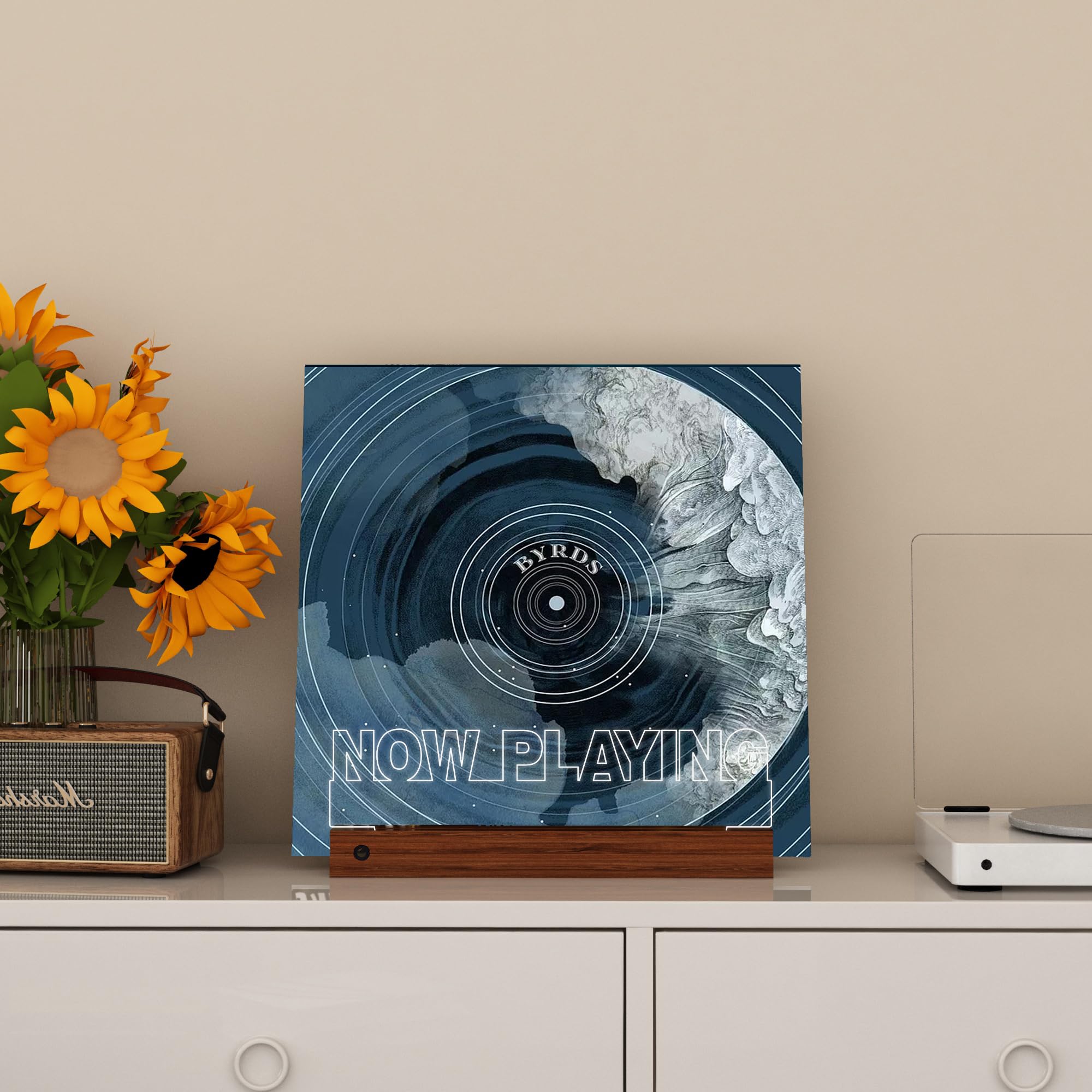 Yuandian Light Up Now Playing Vinyl Record Stand, Wooden Acrylic Holder For Vinyl Album Display And Storage, Vinyl Illuminated L