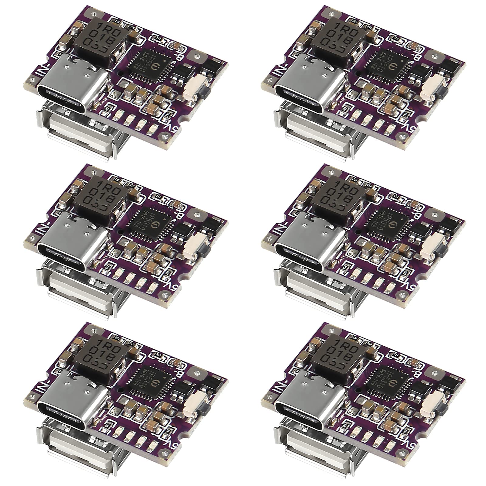 Dweii 6Pcs Type C Usb 5V 3.1A Boost Converter Step Up Power Module Ip5310 Mobile Power Bank Accessories With Switch Led Indicato