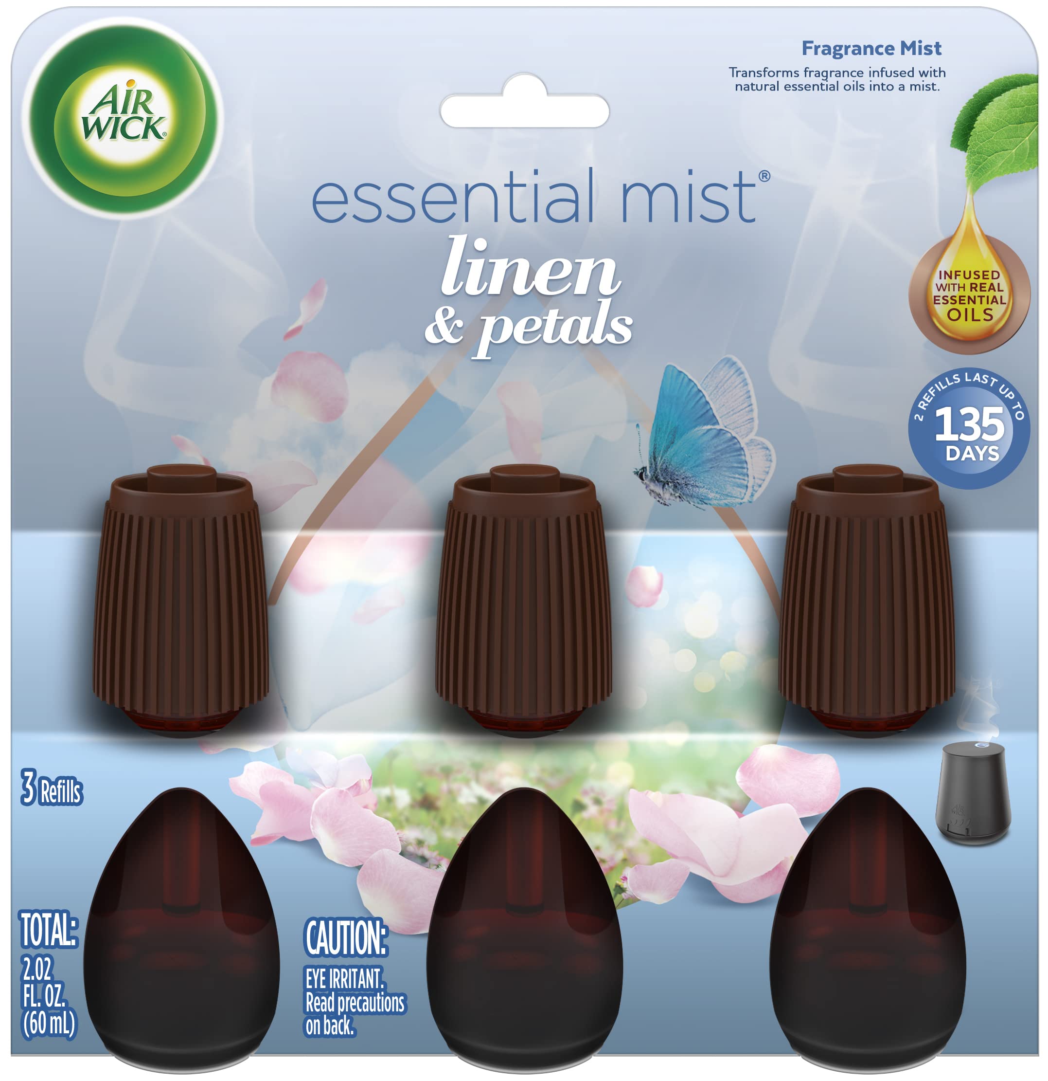Air Wick Essential Mist Refill, 3ct, Linen & Petals, Air Freshener, Essential Oils