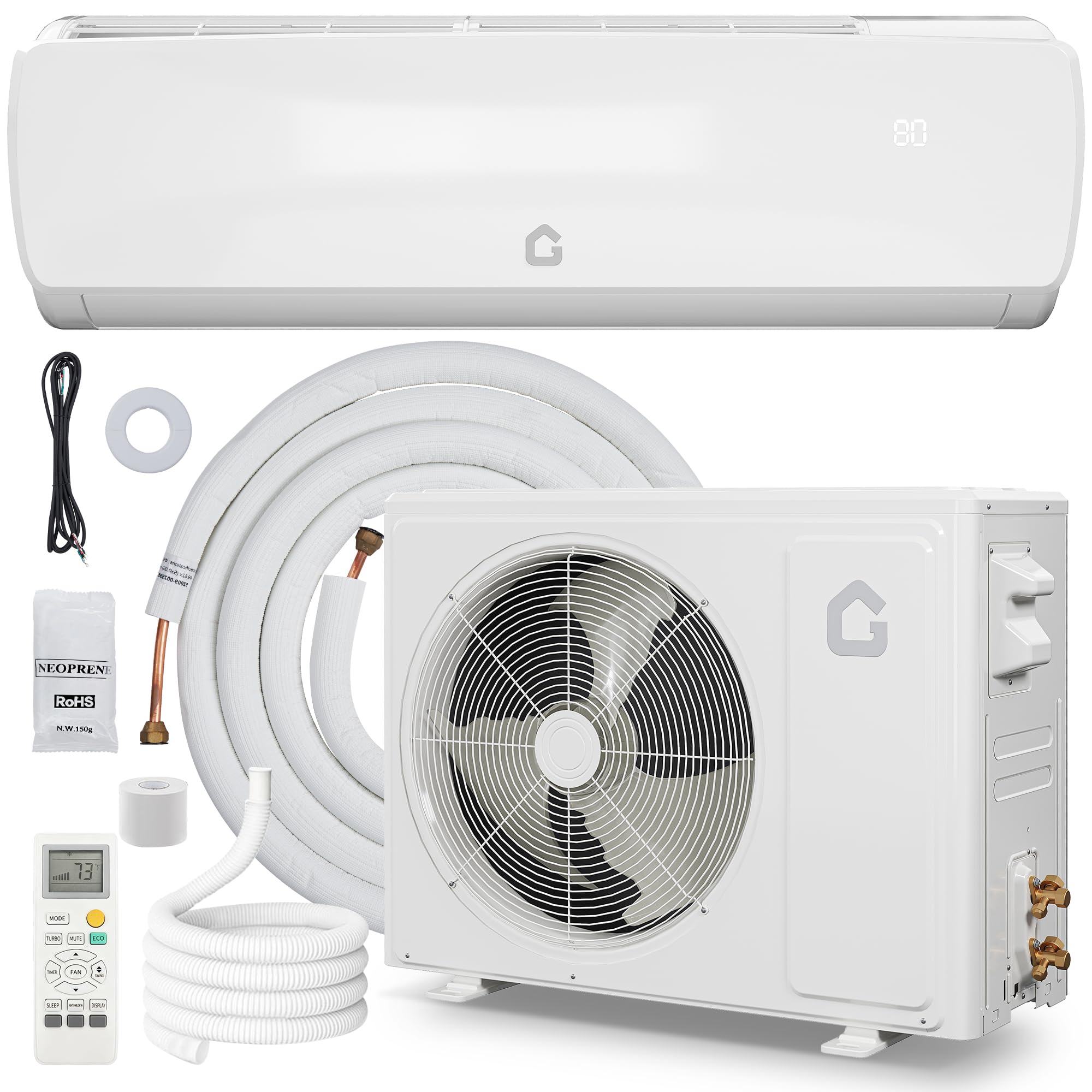 GarveeTech 12000 BTU Mini Split Air Conditioner Heat Pump, 19 SEER2 208/230V Energy Efficient Inverter Ductless System Cools Up