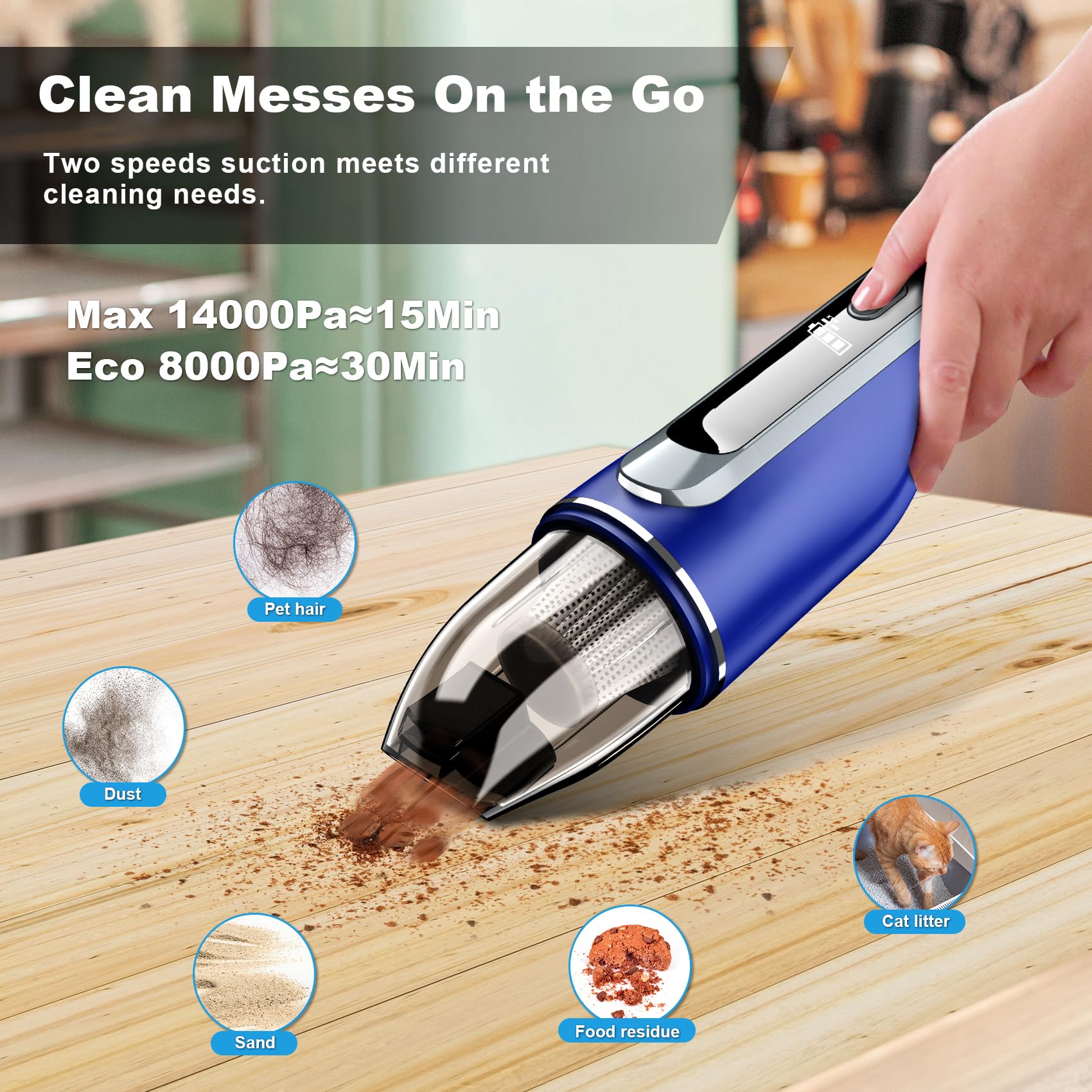 Drecell Handheld Vacuum Cordless, Car Vacuum With Brushless Motor & 14000Pa Suction, 1.2Lbs Lightweight, Led Light, Portable Sli