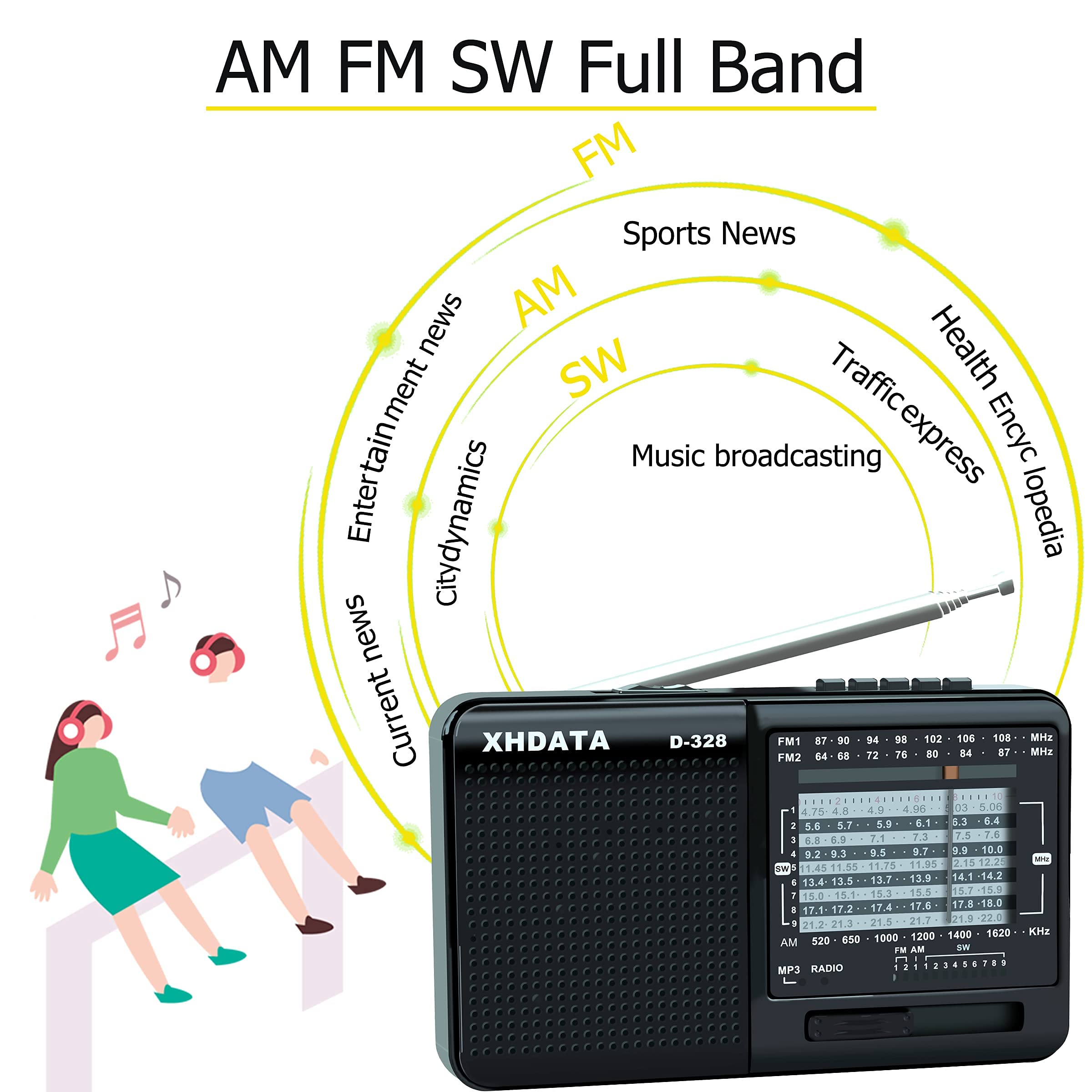 Xhdata D 328 Shortwave Am Fm Dsp Portable Small Multi Band Radio Stereo Mp3 Player With Rechargeable Battery Earphone Jack Porta