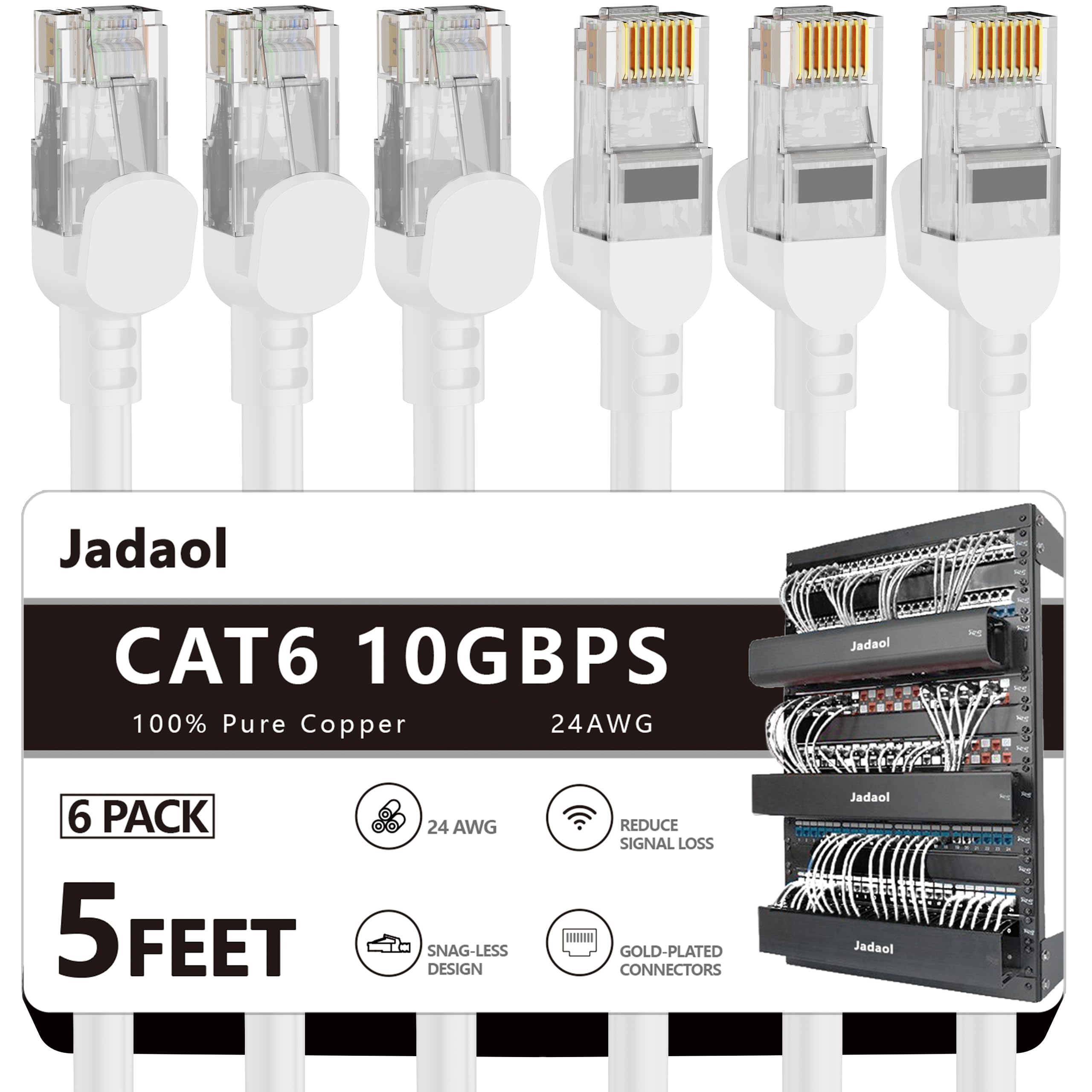 Cat 6 Ethernet Cable 5 Ft 6 Pack, Support Cat8 Cat7 Network, 10Gbps 24Awg Pure Copper, Lan Cable, Network Cable, Cat6 Ethernet C