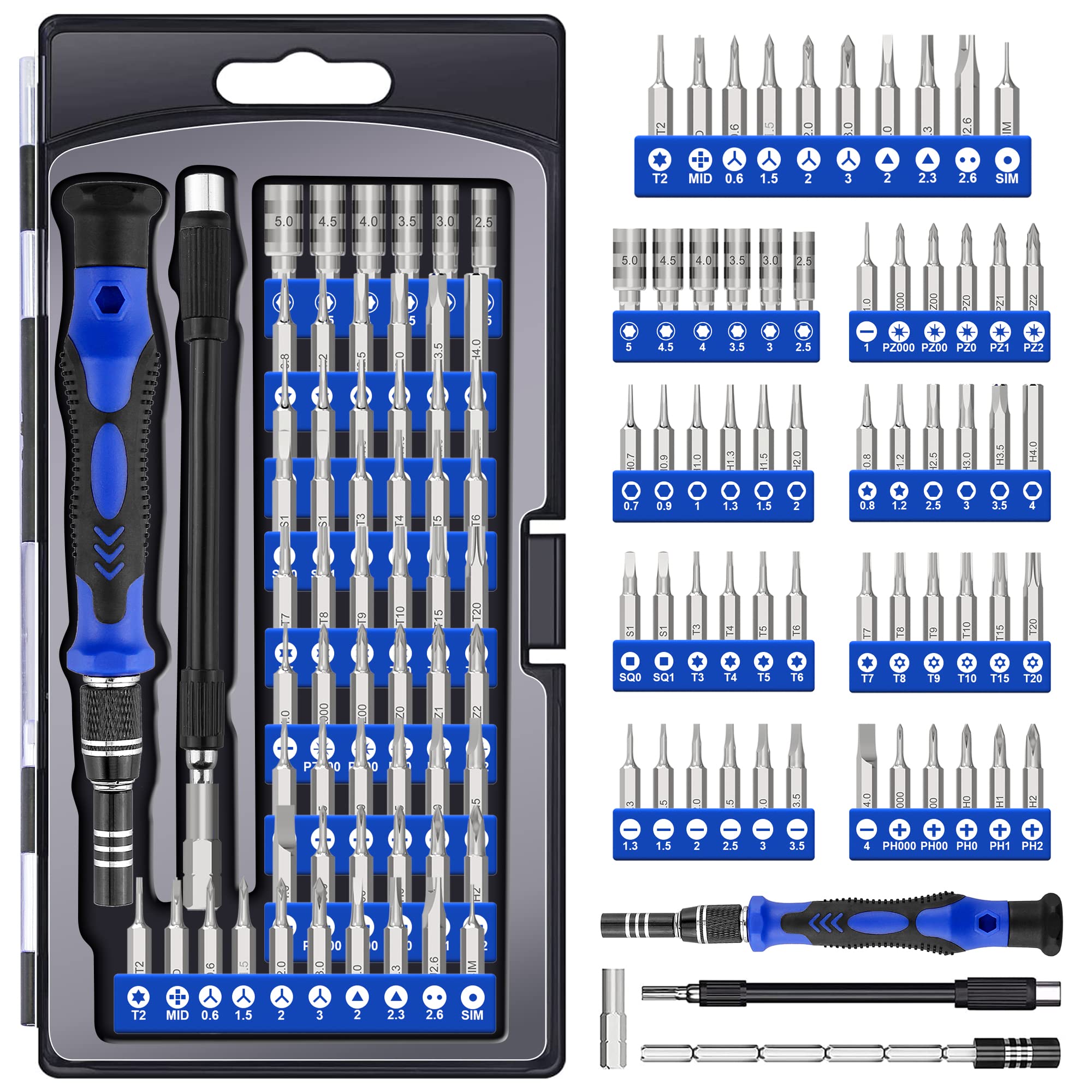 Xool 62 In 1 Precision Screwdriver Kit, Electronics Repair Tool Kit, Magnetic Driver Kit With Flexible Shaft, Extension Rod For
