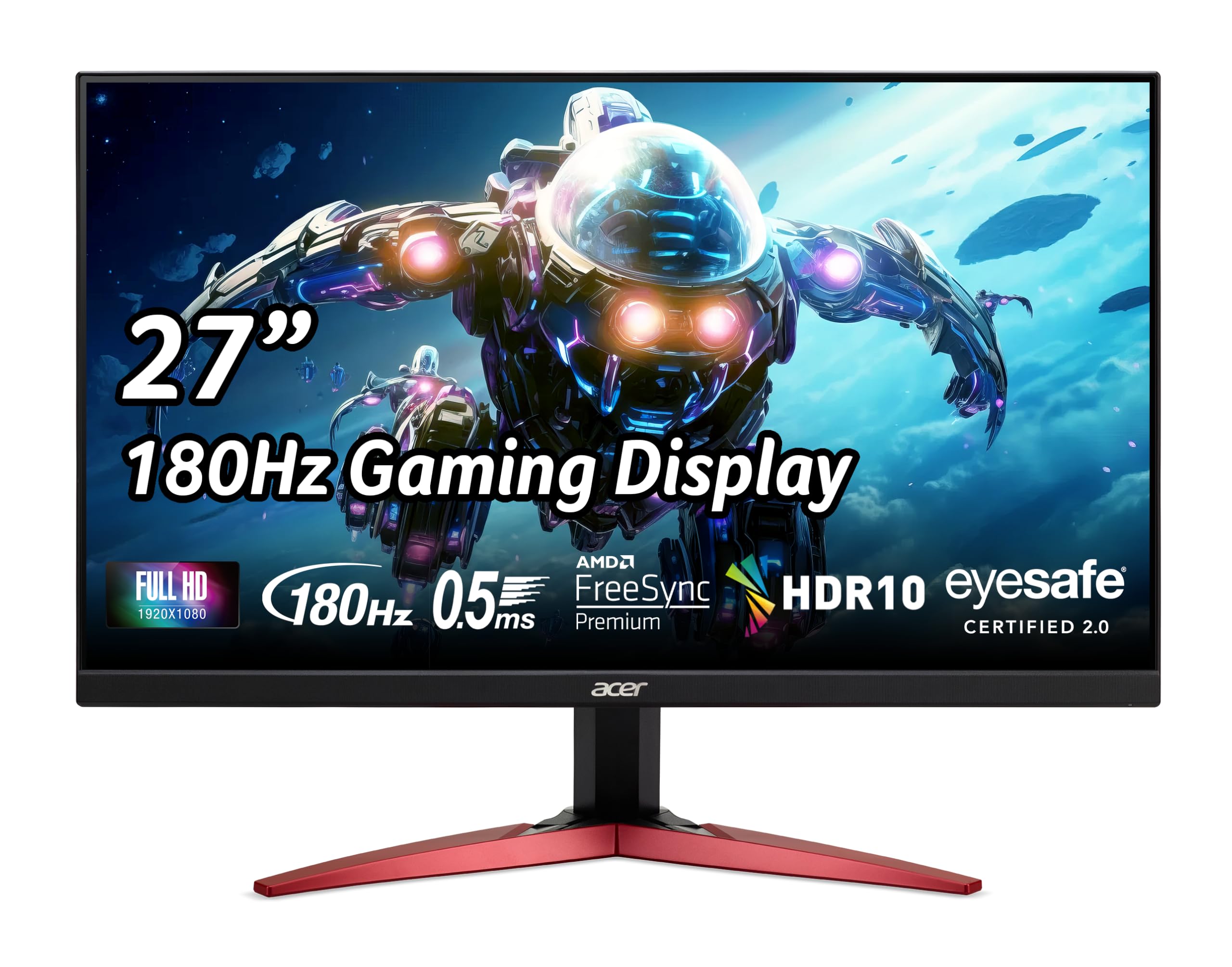 Acer Nitro 27'' Full Hd 1920 X 1080 Pc Gaming Ips Monitor | Amd Freesync Premium | 180Hz Refresh | Up To 0.5Ms | Hdr10 Support |