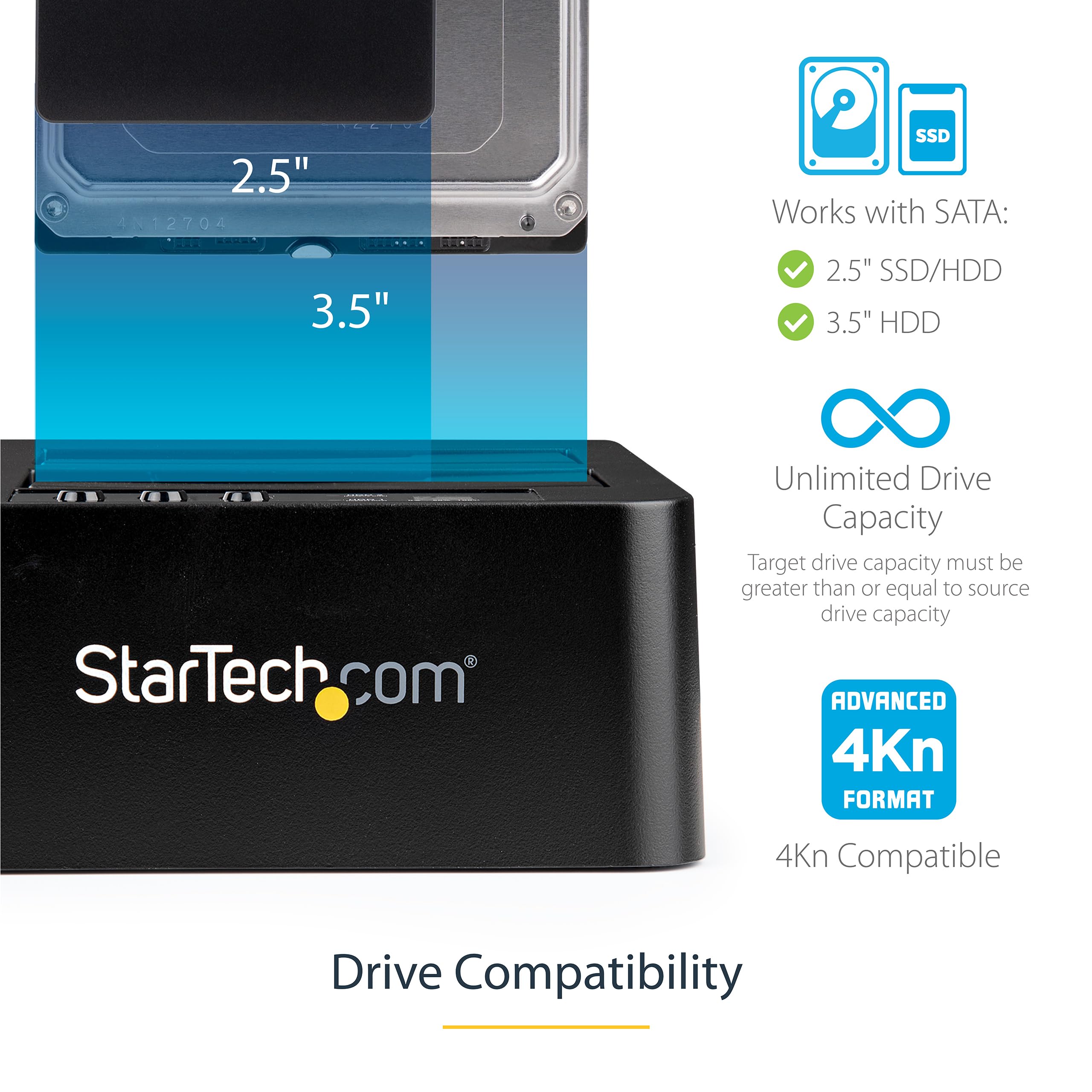 StarTech.com Standalone Hard Drive Duplicator, External Dual Bay USB 3.0 (5 Gbps) / eSATA to 2.5/3.5' SATA III HDD/SSD Cloner/Copier, Hard Disk Docking Station, Cloning/Recovery (SDOCK2U33RE),Black