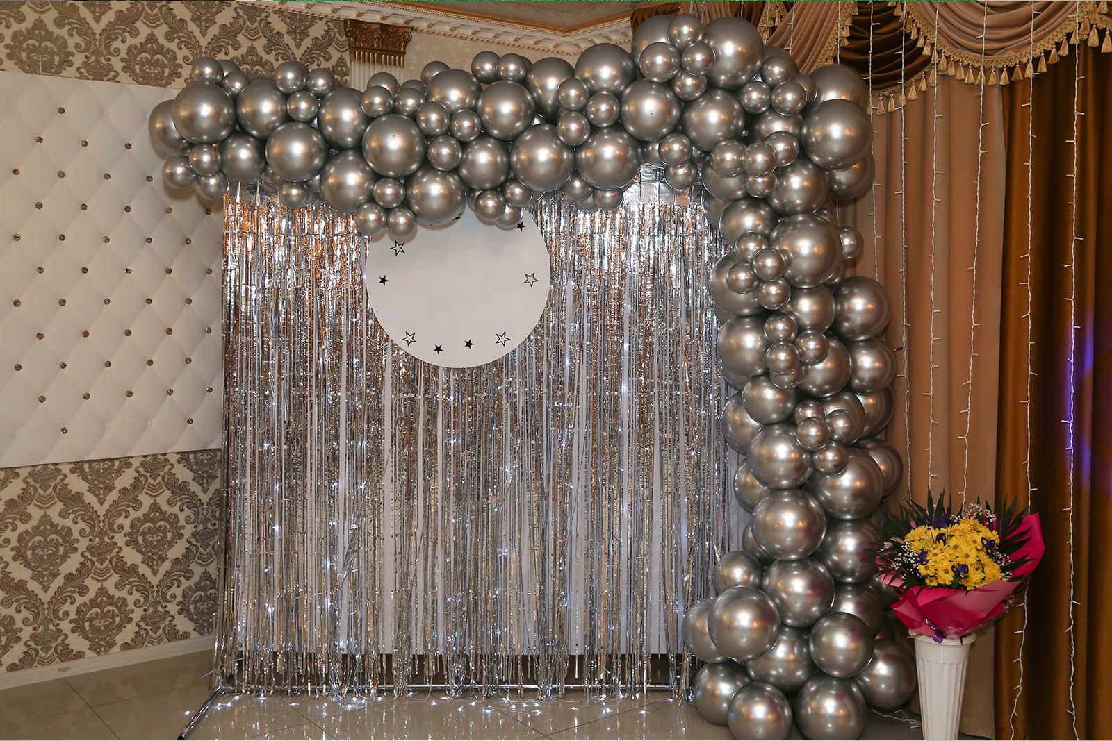 Silver Tinsel Foil Fringe Curtains Backdrop, Melsan 3.2 X 8 Ft Foil Curtain Birthday Party Decorations For Disco, New Year Eve P