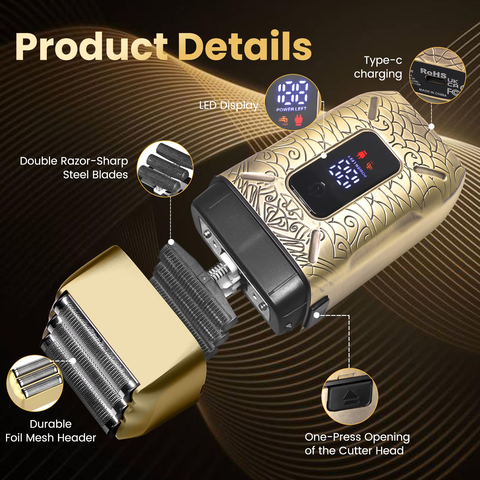 Foil Shavers For Men, Electric Razor With Triple Blades, Led Display, Cordless Rechargeable Shavers For Men, Men'S Foil Shaver F