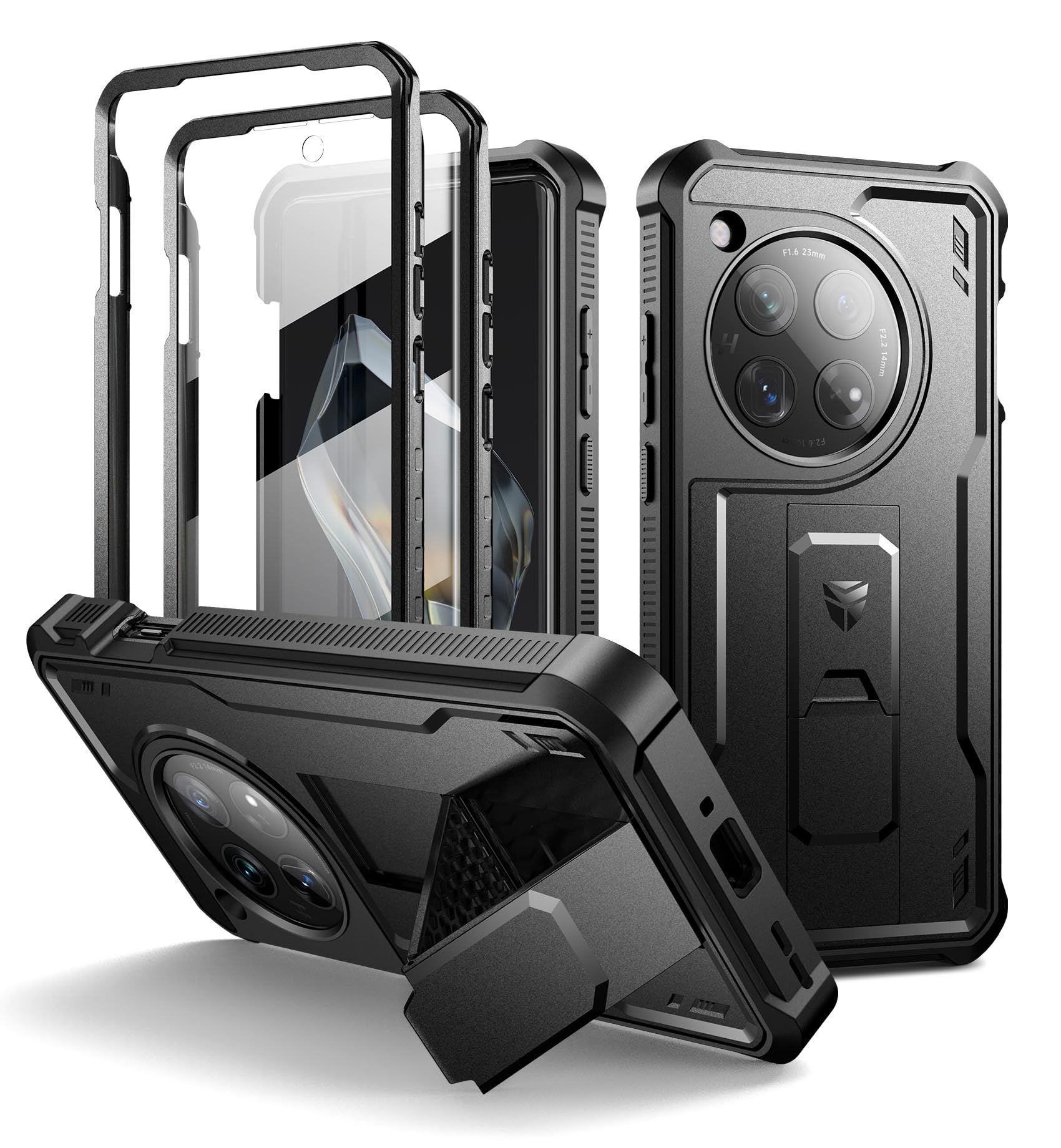 Dexnor for OnePlus 12 Case, [2 Front Frame] [Bulit-in Screen Protector & Kickstand] [Work with Fingerprint ID] Heavy Duty Milita