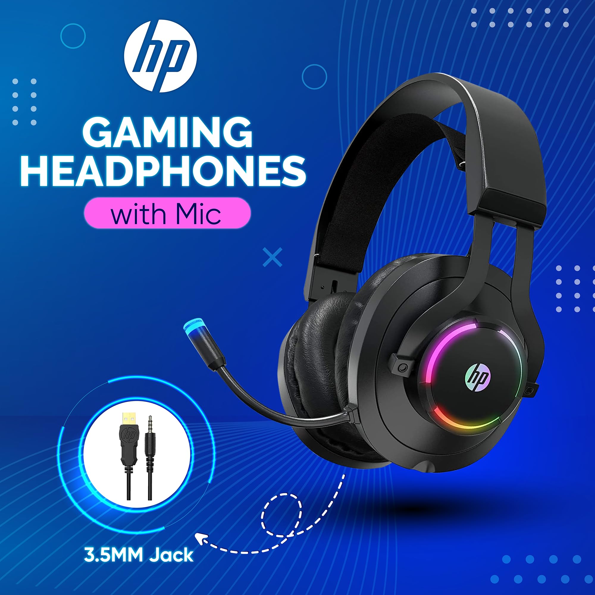 HP Gaming Headset with Microphone Wired Over Ear Gaming Headphones with Mic for PS4 PS5 Xbox One Nintendo Switch PC Laptop Gamer Headset 3.5mm Jack with Noise Cancelling and Led Light