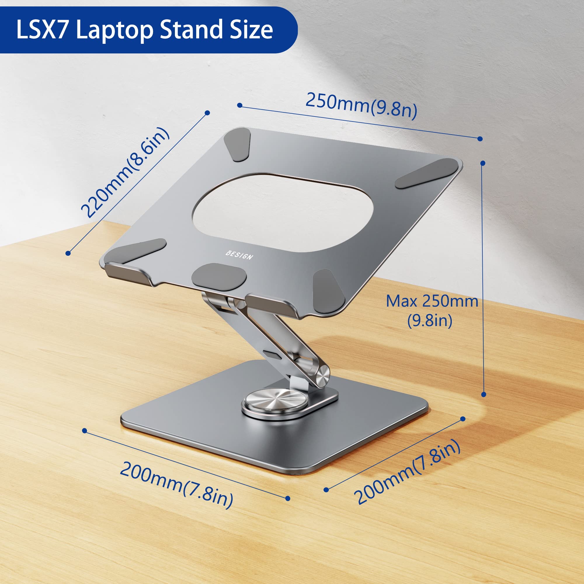 Besign Lsx7 Laptop Stand With 360 Rotating Base, Ergonomic Adjustable Notebook Stand, Riser Holder Computer Stand Compatible Wit
