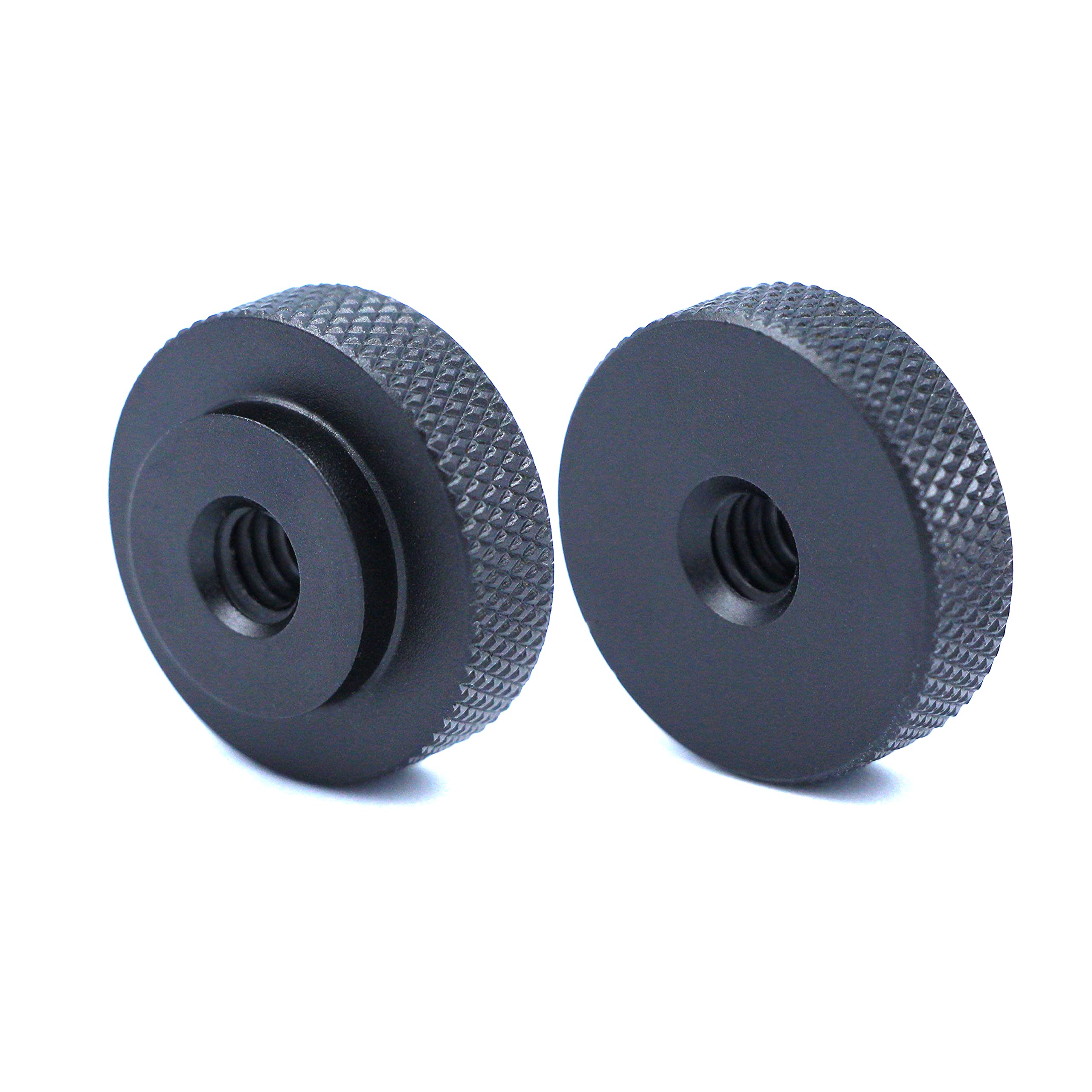 2 Pack 25Mm Large Knurled Edge 1/4'' 20 Female Thumb Wheel Lock Nut Adapter (Black)