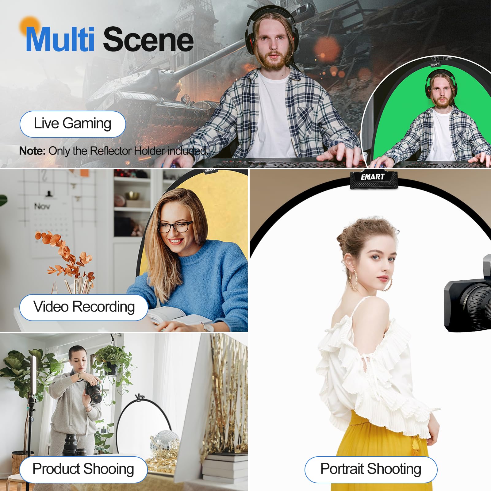 Emart Photography Reflector Holder For Reflector&Light Stand, Photo Video Studio 5/8'' Heavy Duty Metal Clamp Holder, Light Stan