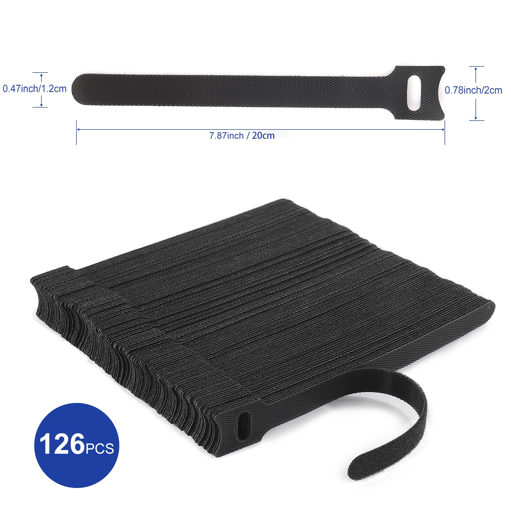 Nettbe126 Pcs 8 Inches Reusable Cable Ties, Adjustable Cord Straps, Cable Organizer, Cord Wrap And Hook Loop Cords Management