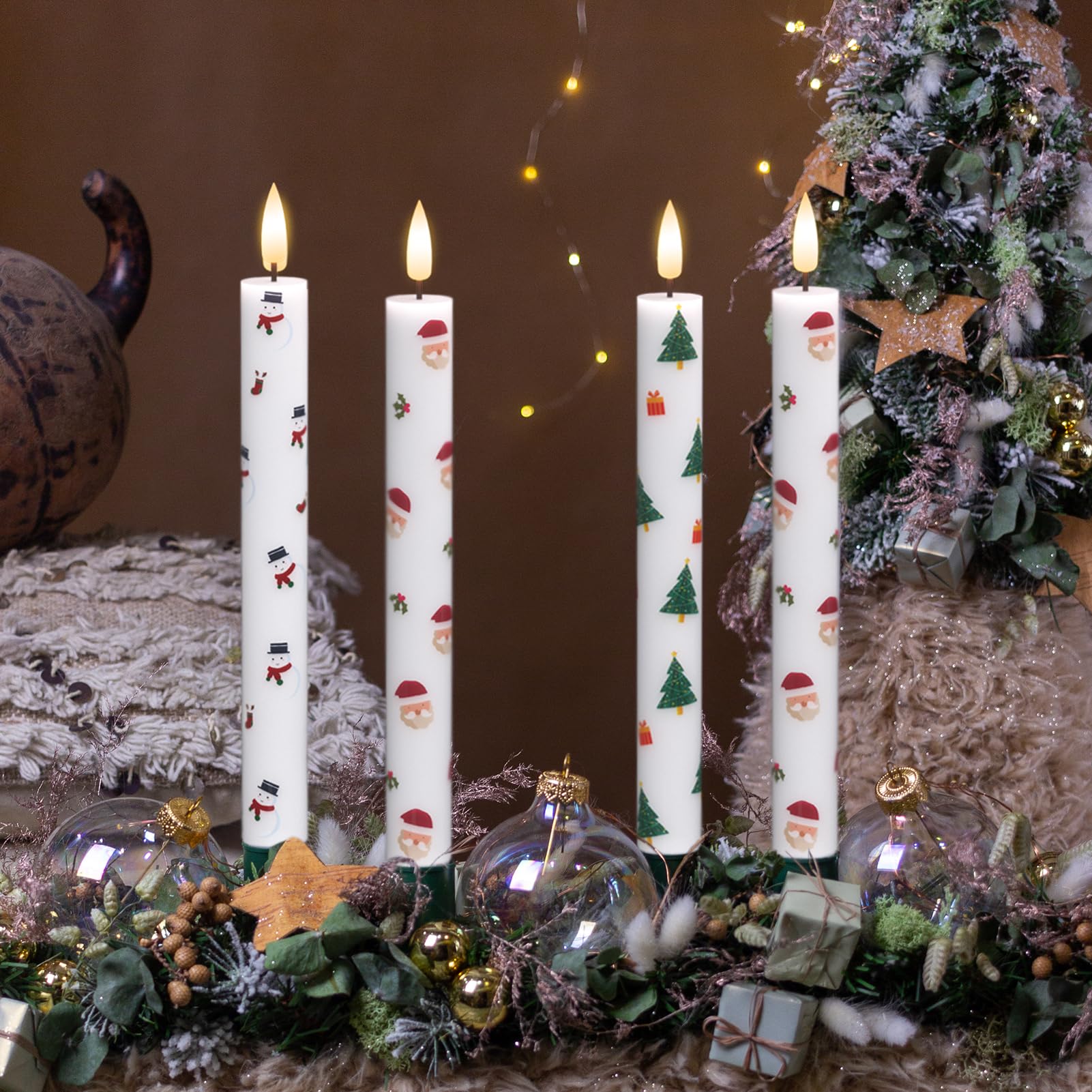 Wondise Christmas Flameless Taper Candles With Timer, 6 Pack Battery Operated Led Flickering Real Wax Flameless Candles For Chri