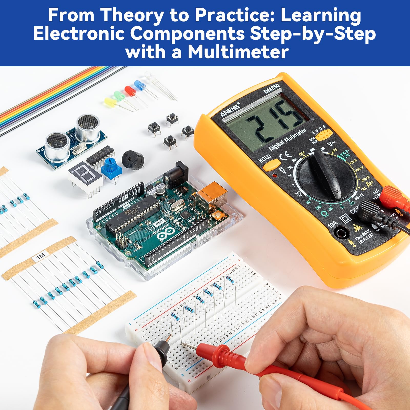 Sunfounder Beginner'S Lab Starter Kit With Original Arduino Uno R3 Rev3 Board Multimeter Basic To Advance 25 Projects Hcsr 04 Se