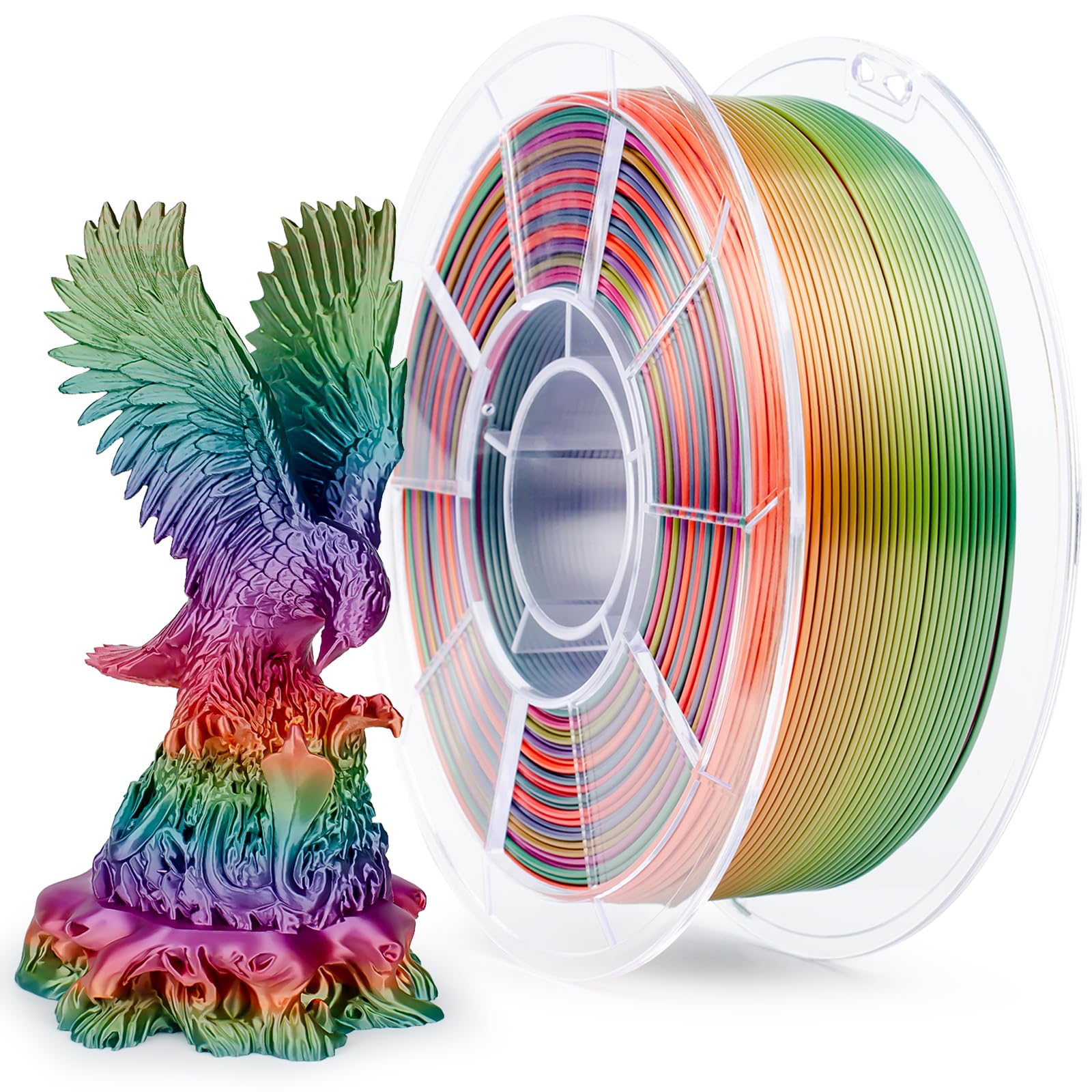Ziro Pla Filament 1.75Mm, Shine Silky Multicolor 3D Printer Filament, Color Gradient Change Pla, Faster Color Change By Length,