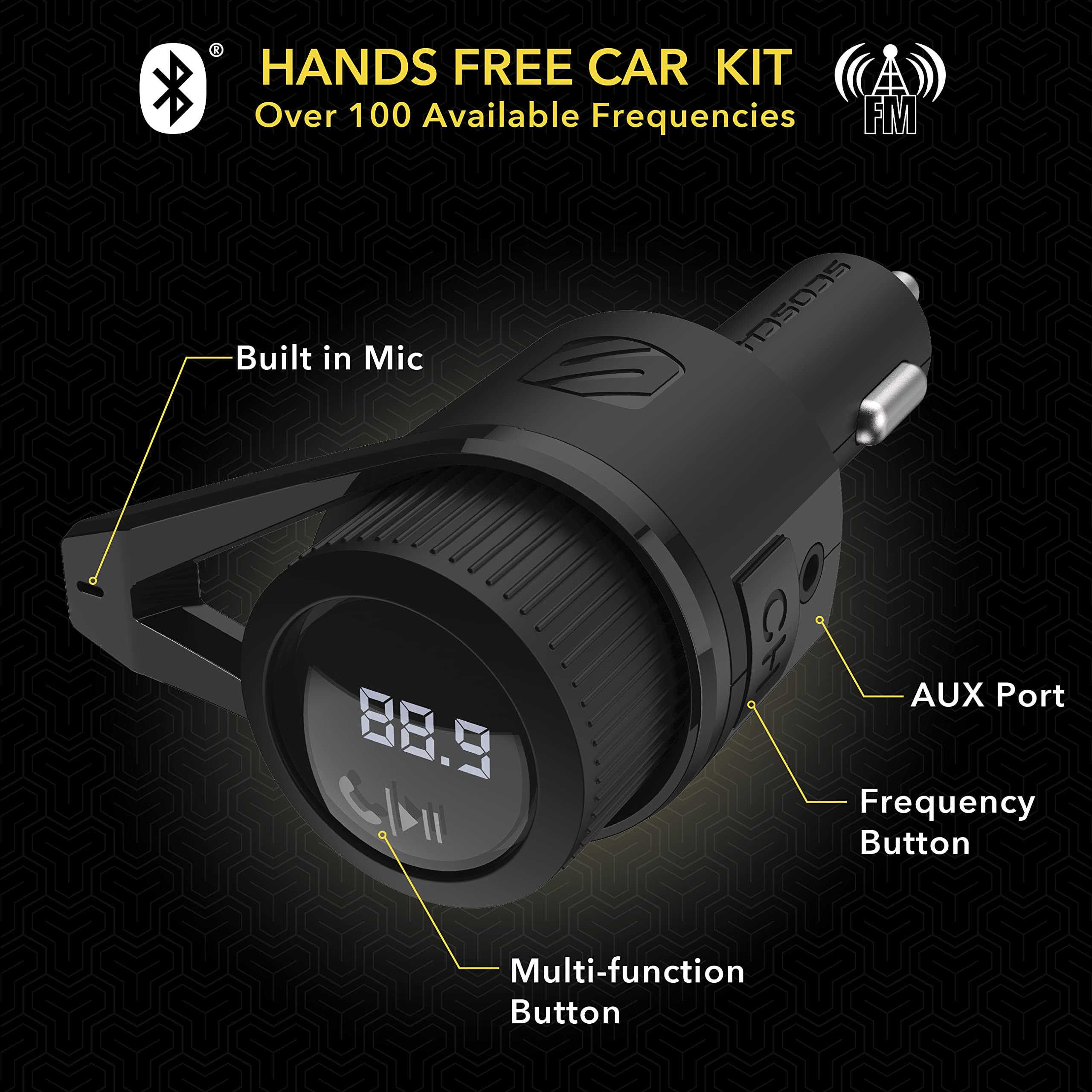 Scosche BTFM5 Bluetooth Hands Free Car Kit with Digital FM Transmitter and Dual 12W USB Charging Ports For Vehicles