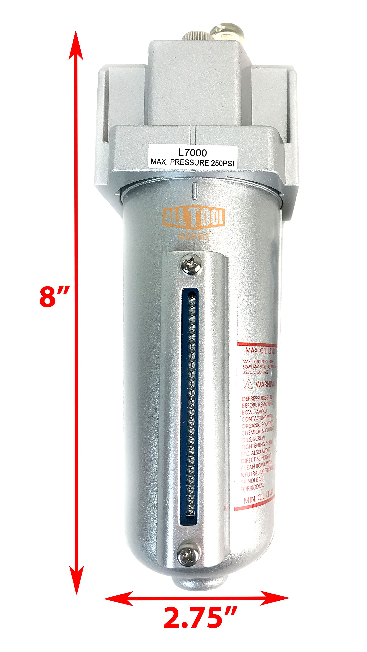 1/2    Npt Heavy Duty Lubricator Oiler For Compressed Air Lubricate Pneumatic Air Tools, Metal Bowl With Visible Sight Glass, 22