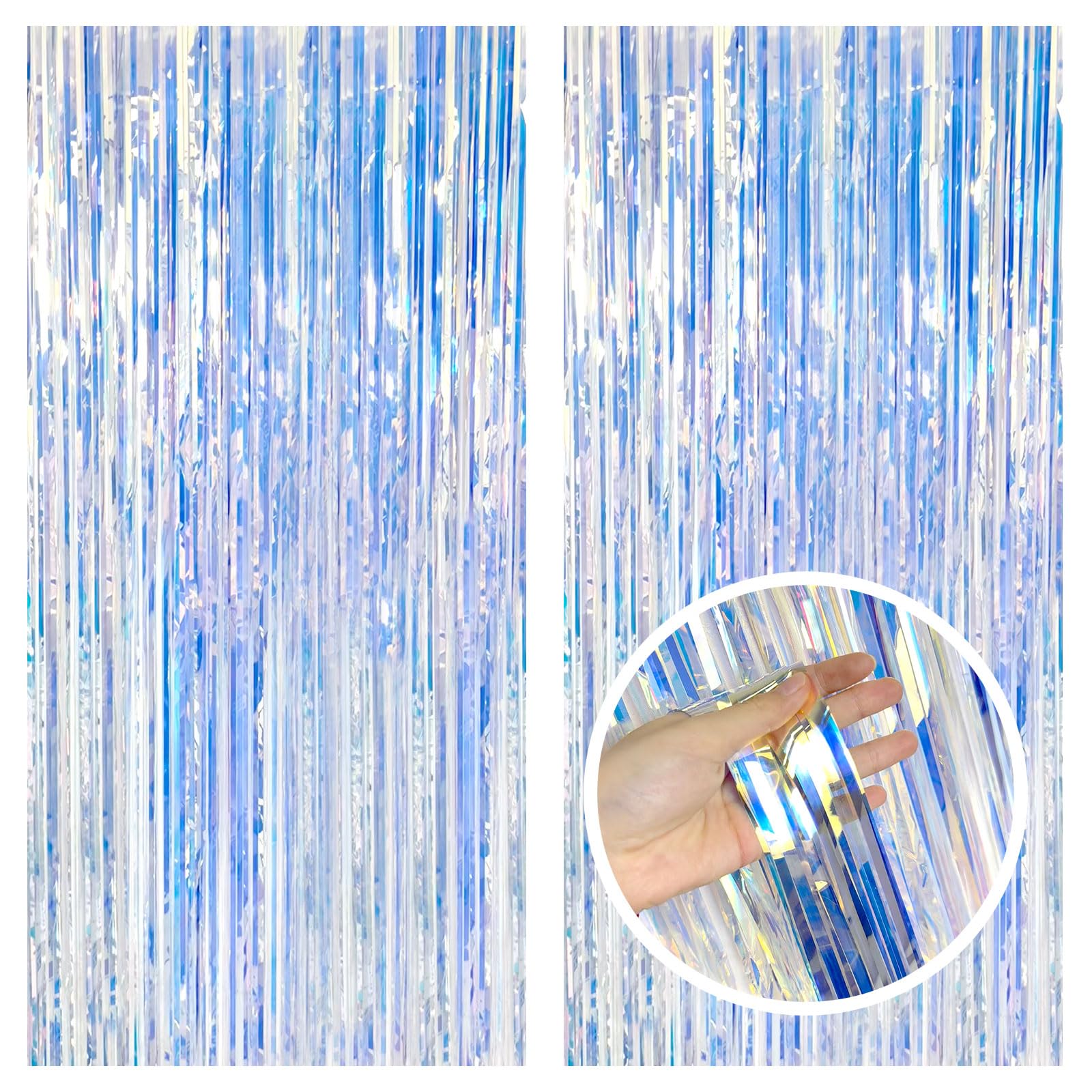 2 Pack Iridescent Party Backdrop Decorations Tinsel Curtain Birthday Decorations Foil Fringe Photo Booth Streamer Backdrop Iride