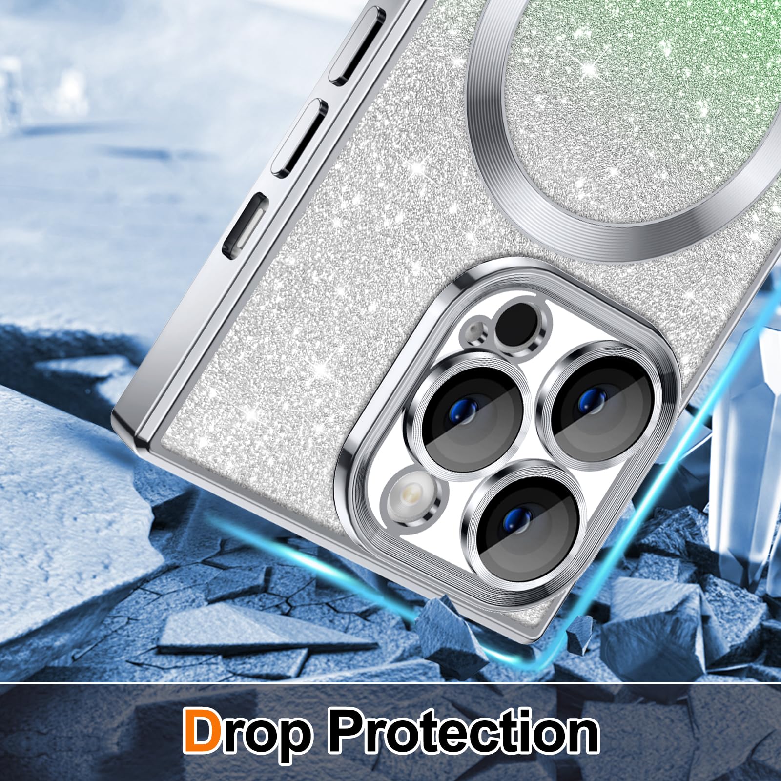 Hython For Iphone 14 Pro Case Clear Magnetic Glitter Phone Cases [Compatible With Magsafe] Full Camera Lens Protector Gradient S