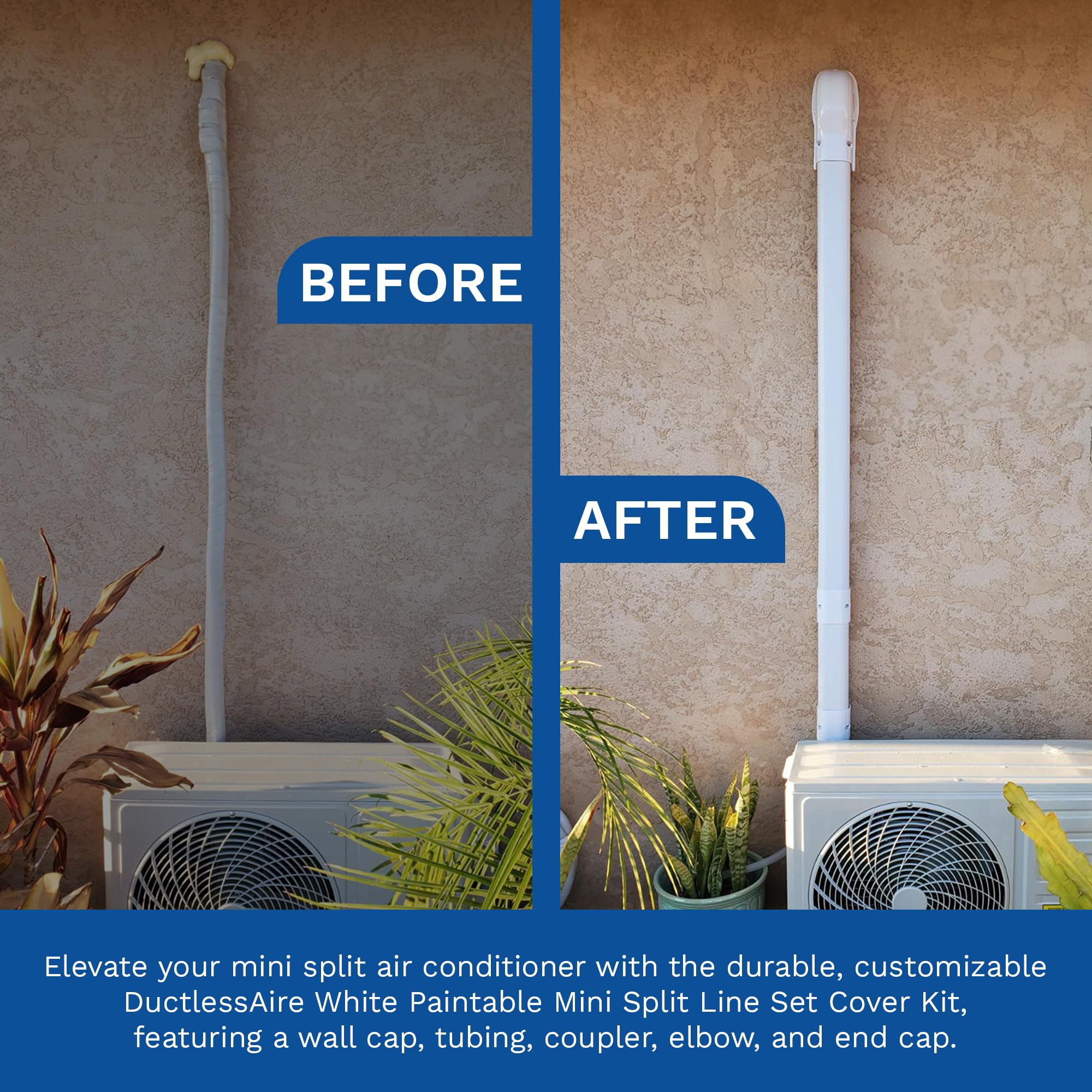 Ductlessaire White Paintable Mini Split Line Set Cover Kit   Weather Resistant, Easy Installation, Intended For Ductless Mini Sp